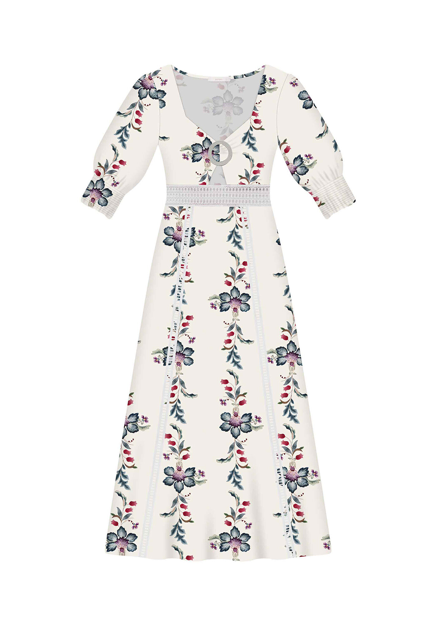 Vestido Tecido Linge Midi Ornamental, , large.