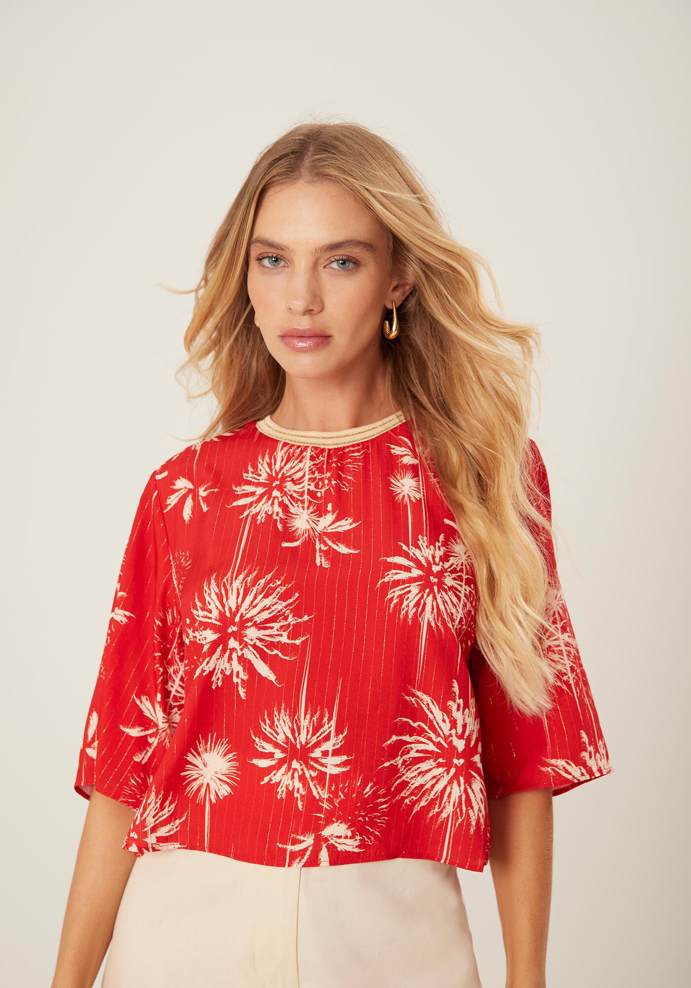 Blusa Estampada em Viscose com Lurex, , large.