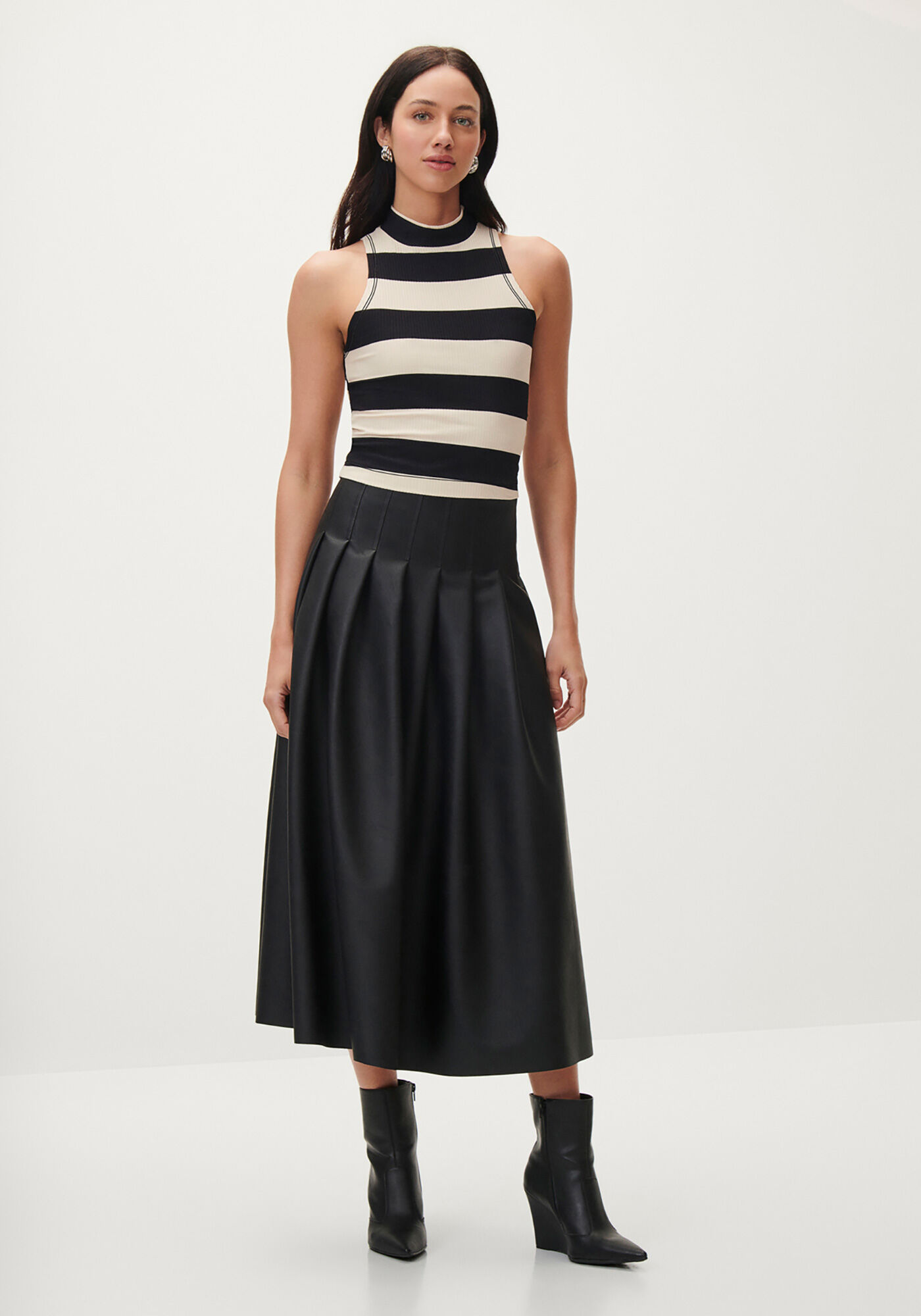 Regata Estampada Canelada com Gola Alta, , large.