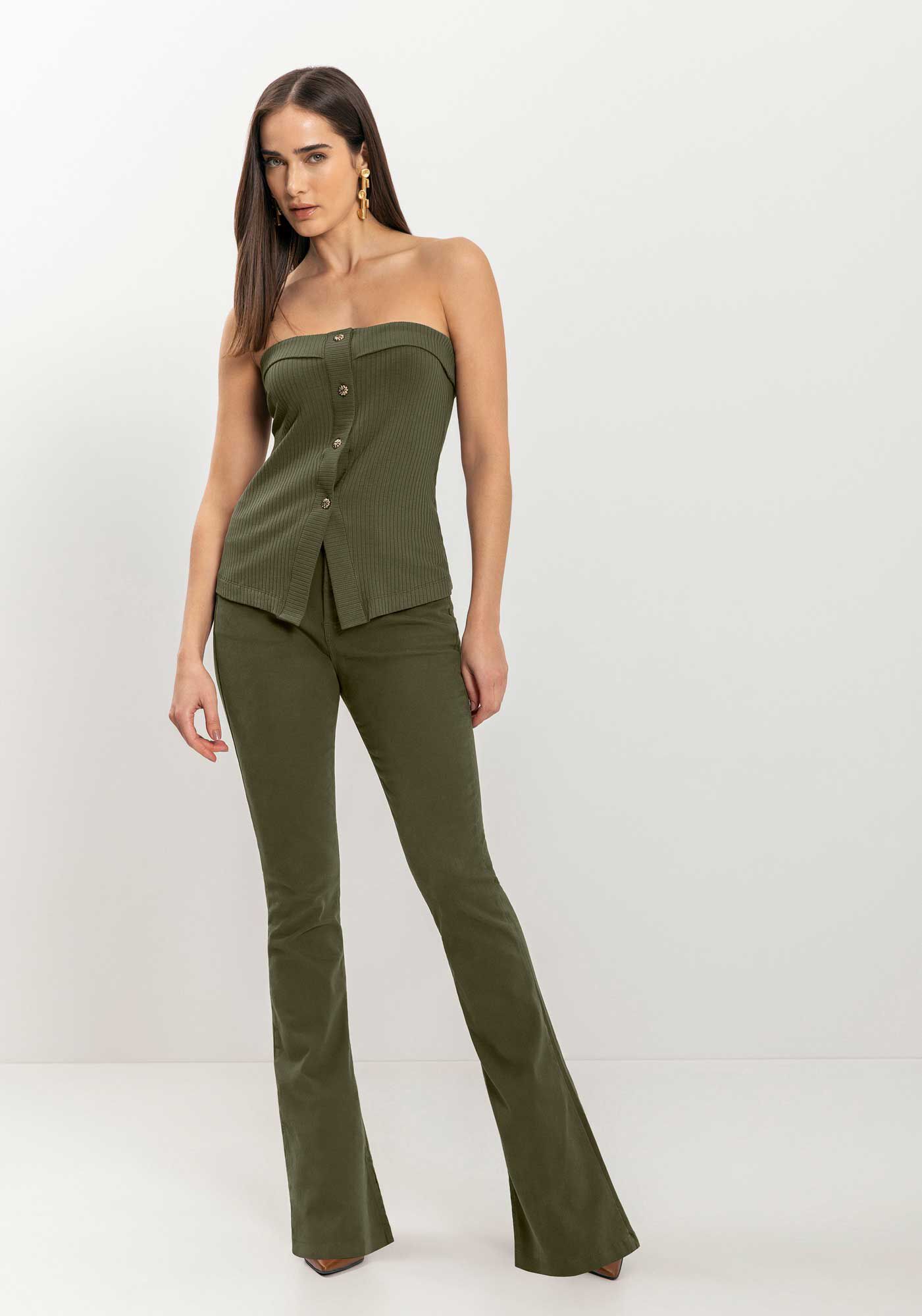 Blusa Sem Mangas Com Bot&otilde;es E Abertura Em Malha Canelada, , large.