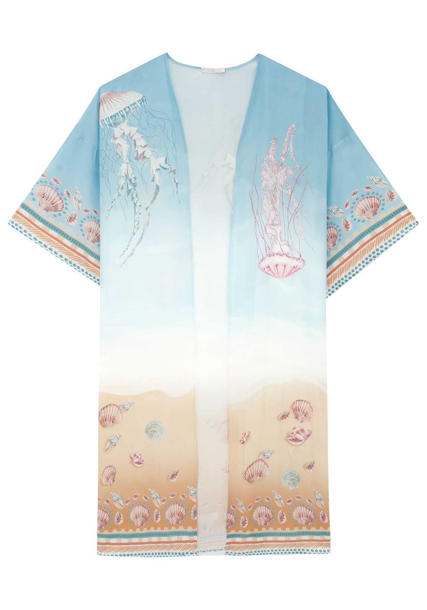 Kimono Longo Estampado com Cinto Corda, , large.