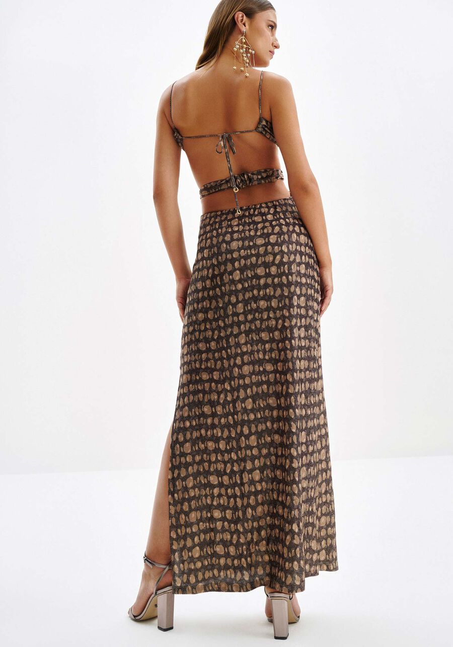 Vestido Longo Estampado com Leve Brilho e Cuts, PANTHER. Vestido Longo Estampado com Leve Brilho e Cuts, PANTHER, large.