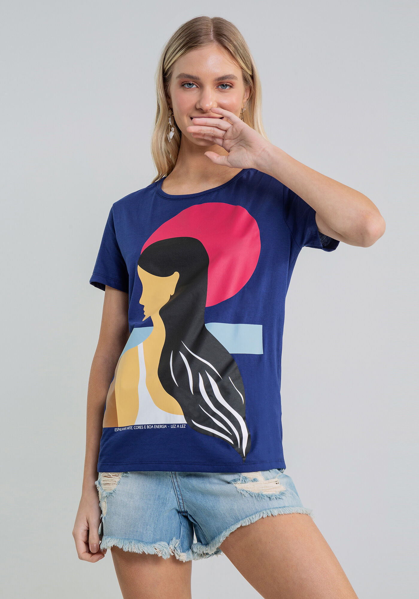 Blusa Manga Curta Estampa Silhueta, , large.