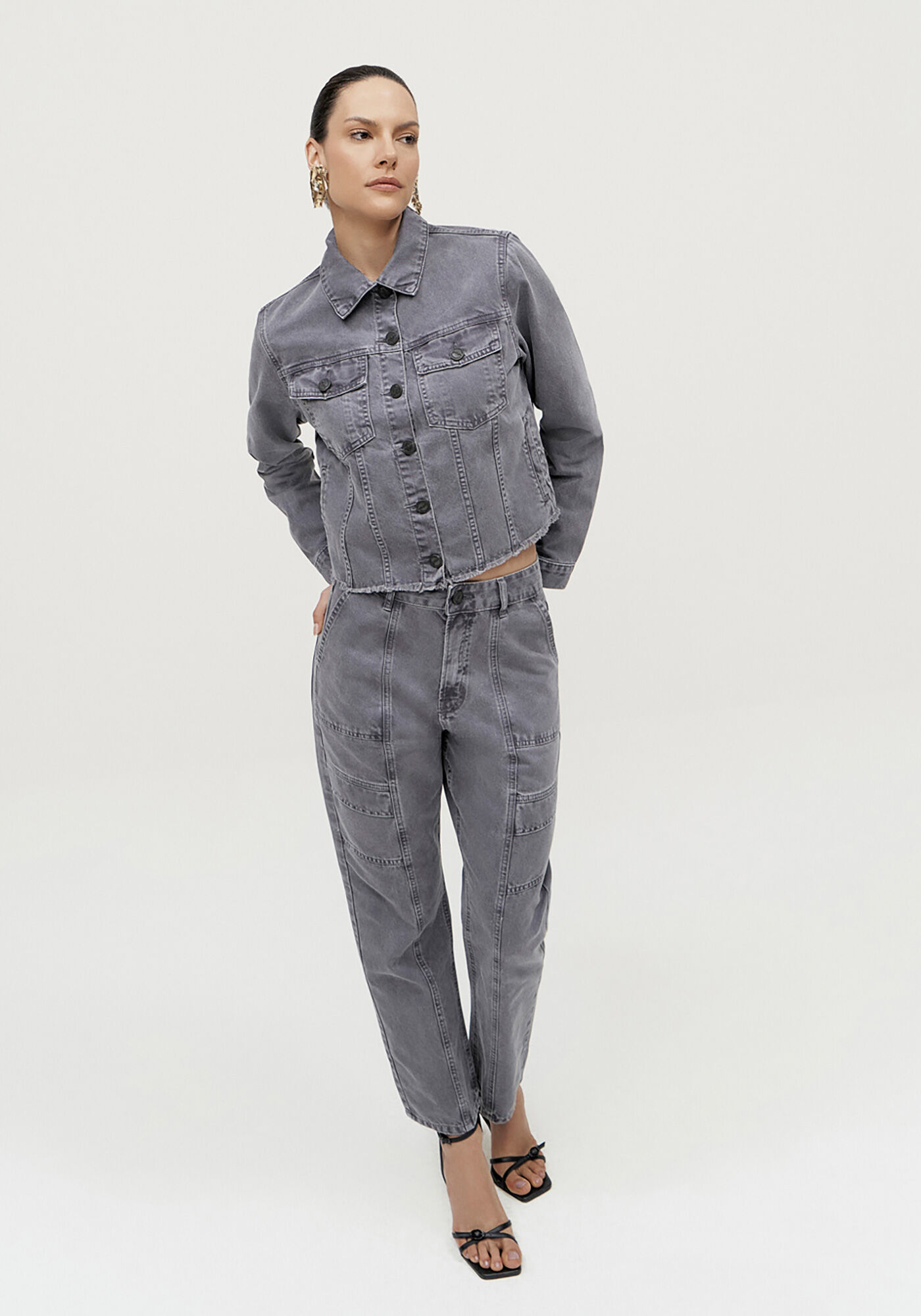 Jaqueta Sarja Estonada com Barra Desfiada, , large.