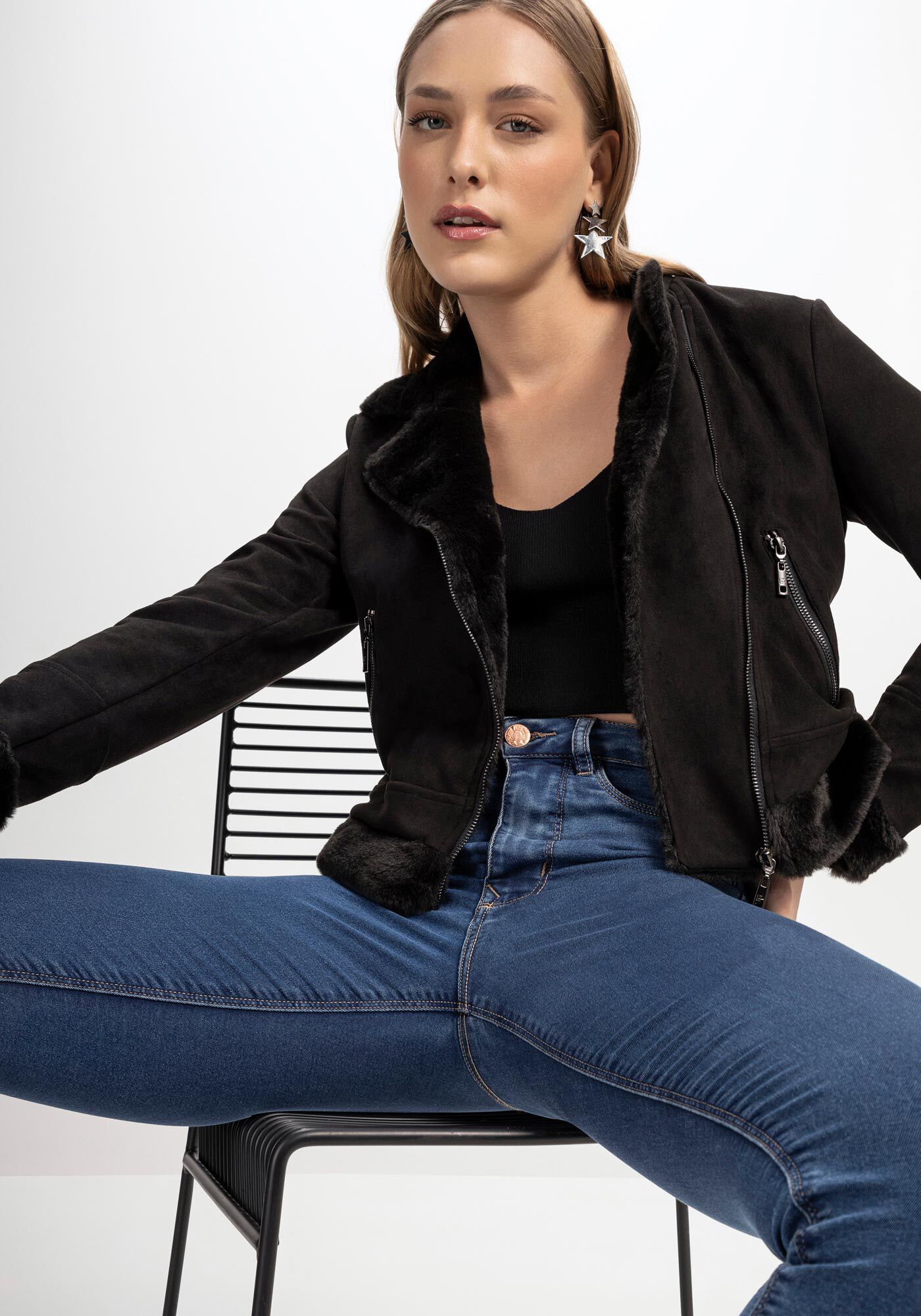 Casaco de suede preto clearance