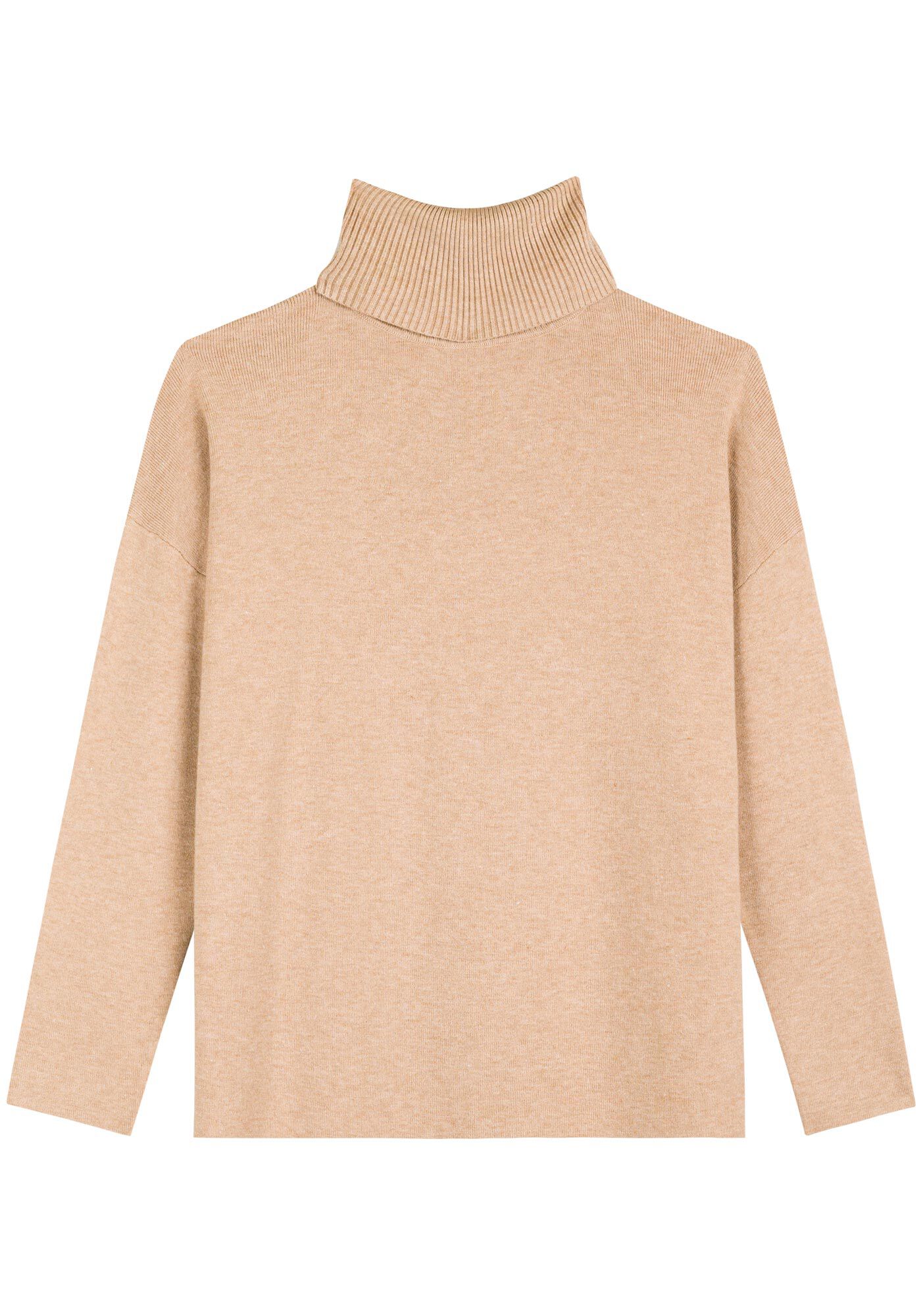 Blus&atilde;o B&aacute;sico De Mangas Longas Em Malha De Tric&ocirc;, BEGE CENTURY, large.