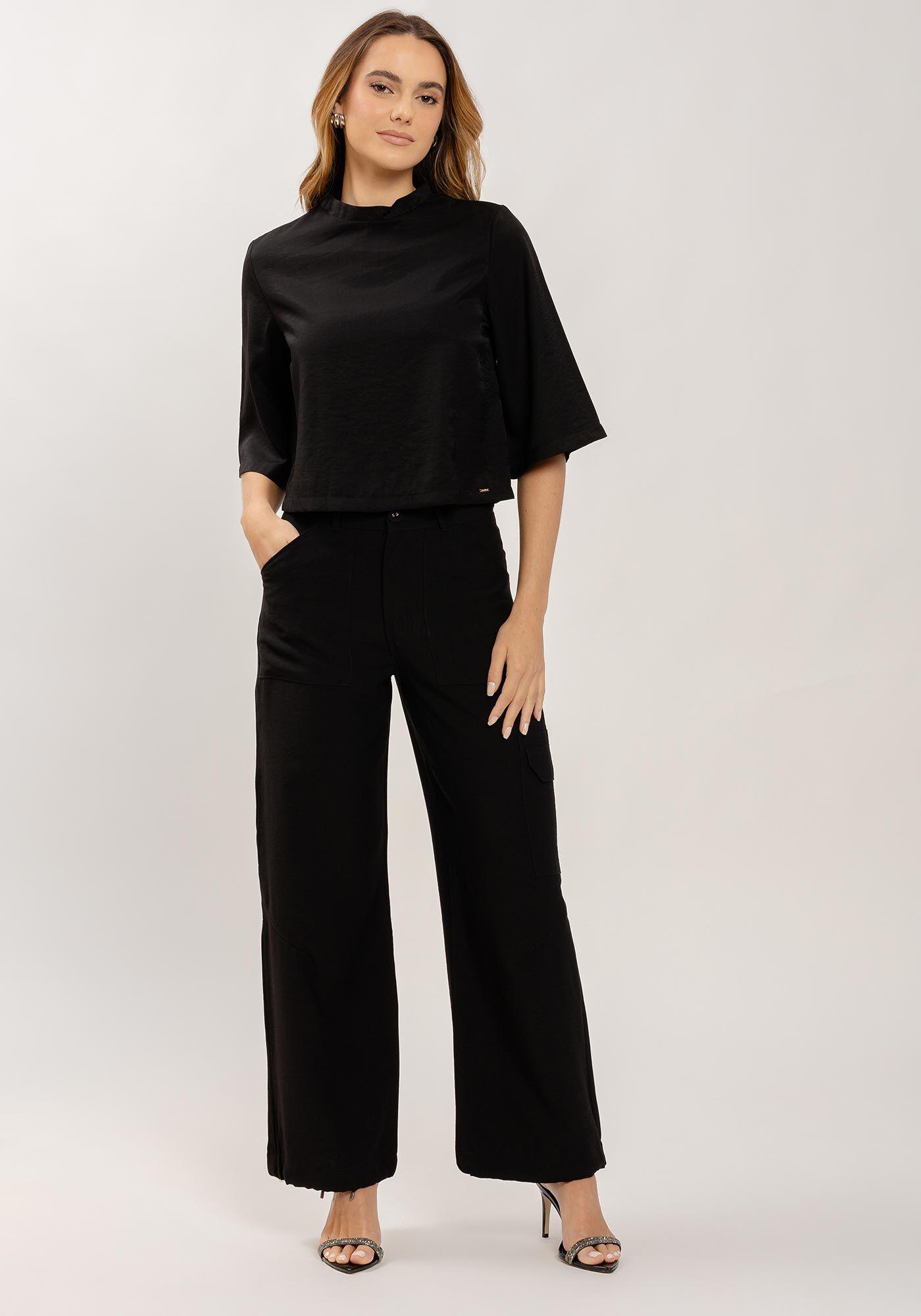 Blusa M&aacute;xi Mangas com Gola, , large.