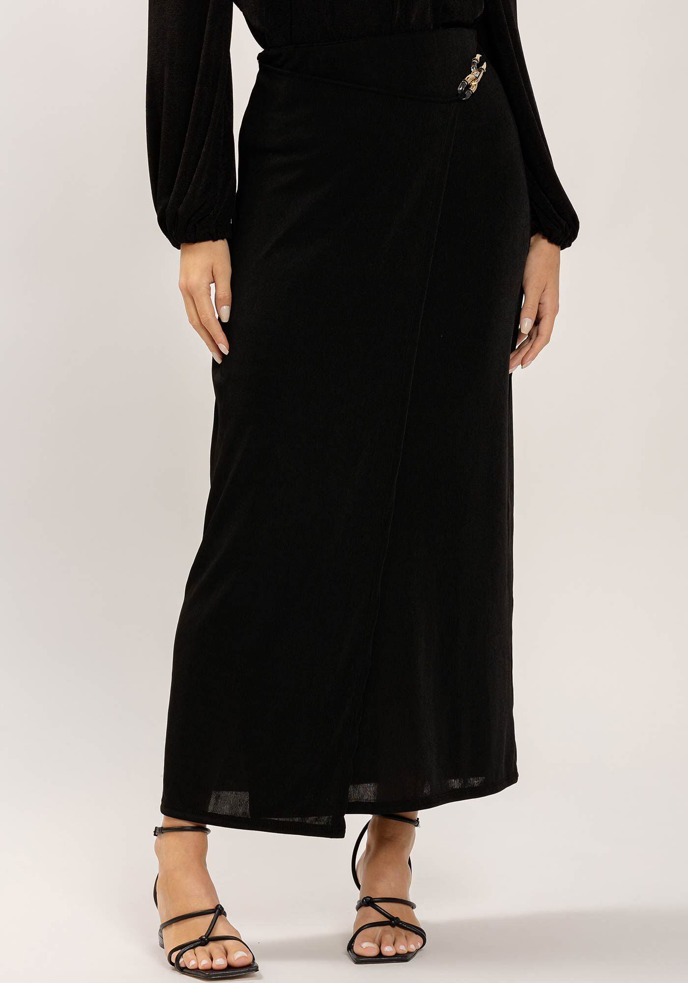 Saia Midi Ch&aacute; Transpassada com Detalhe, , large.