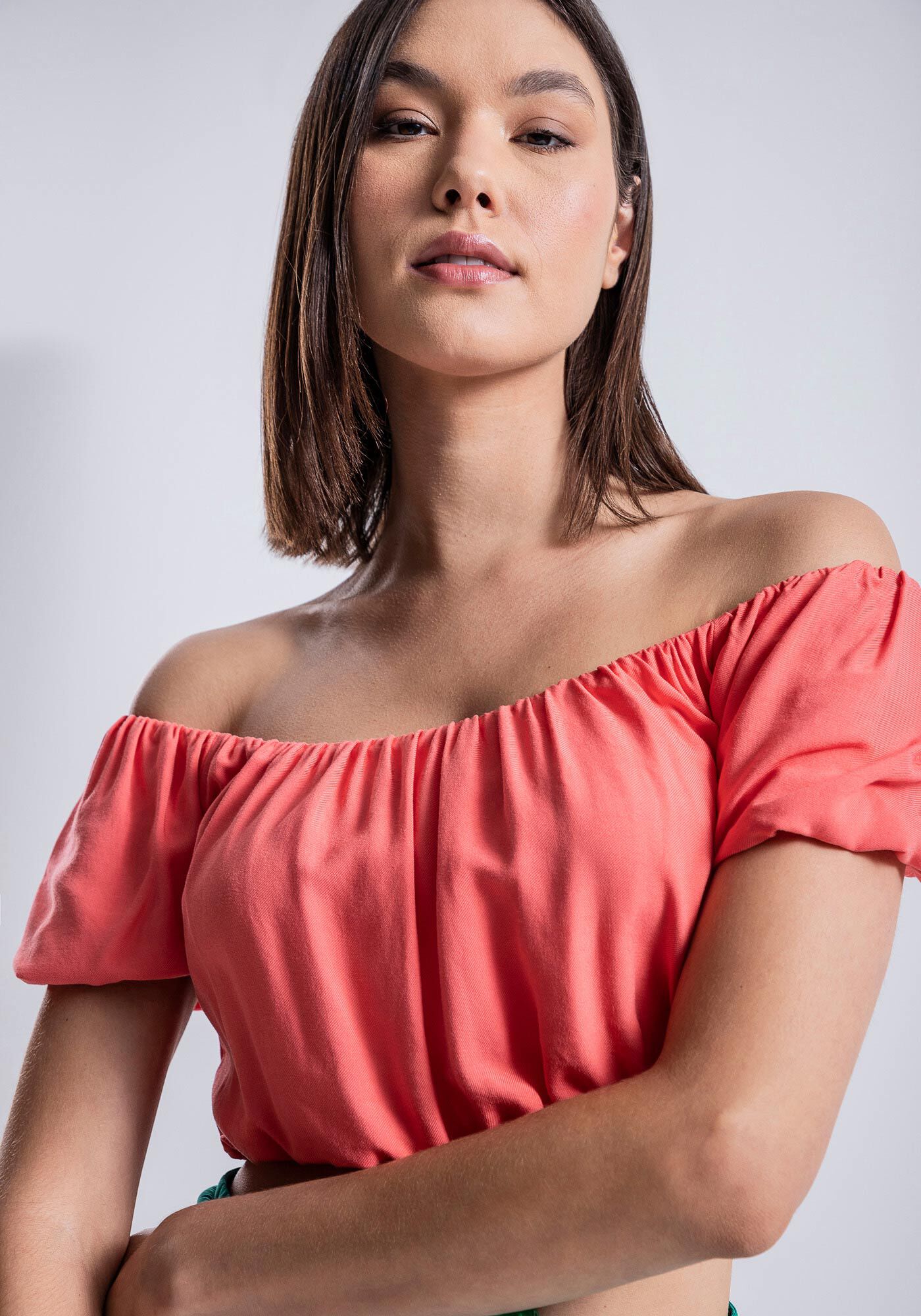 Blusa Balon&ecirc; em Viscose Ombro a Ombro, , large.