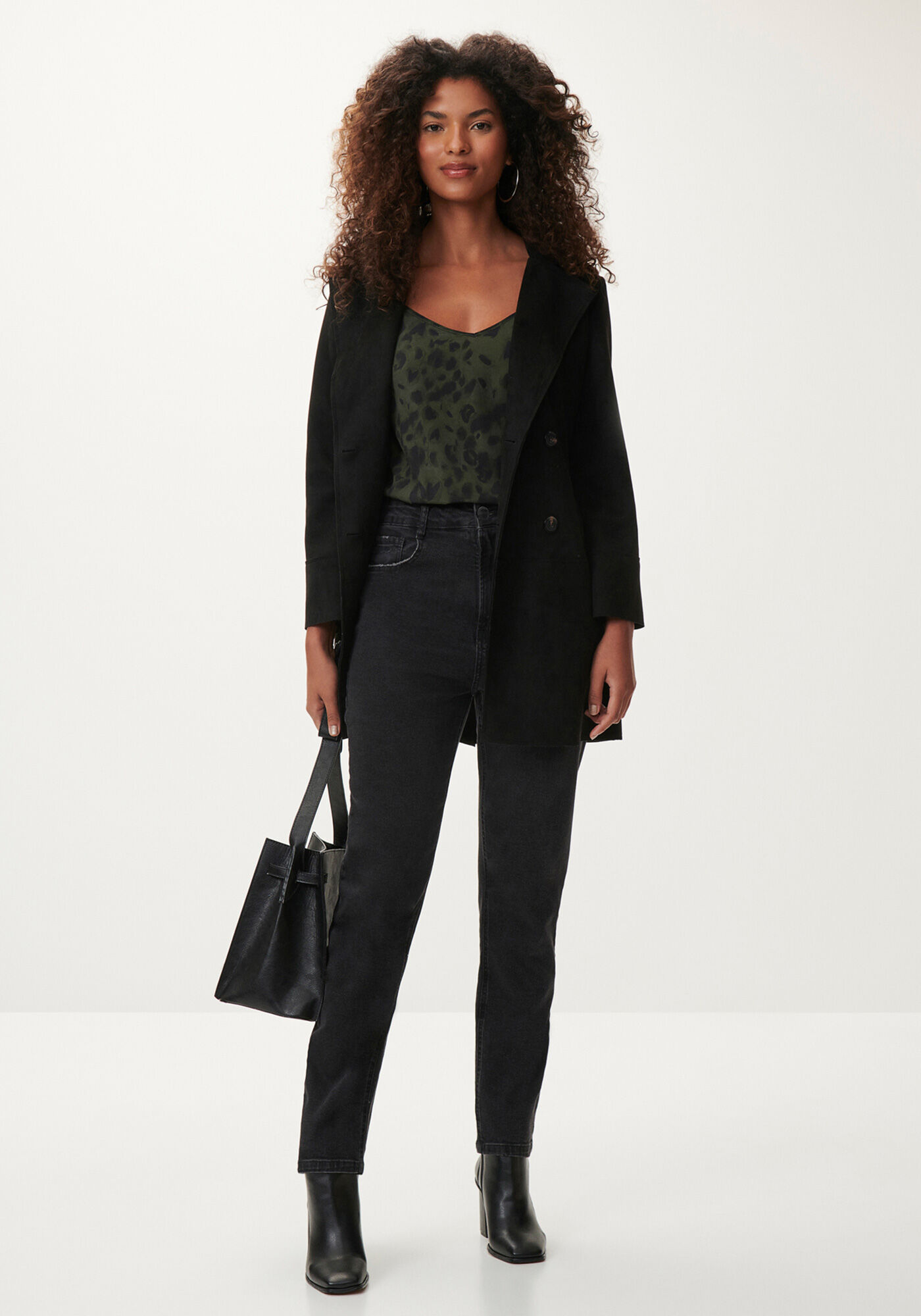 Cal&ccedil;a Jeans Mom Cropped Super Alta Preta Estonada, , large.