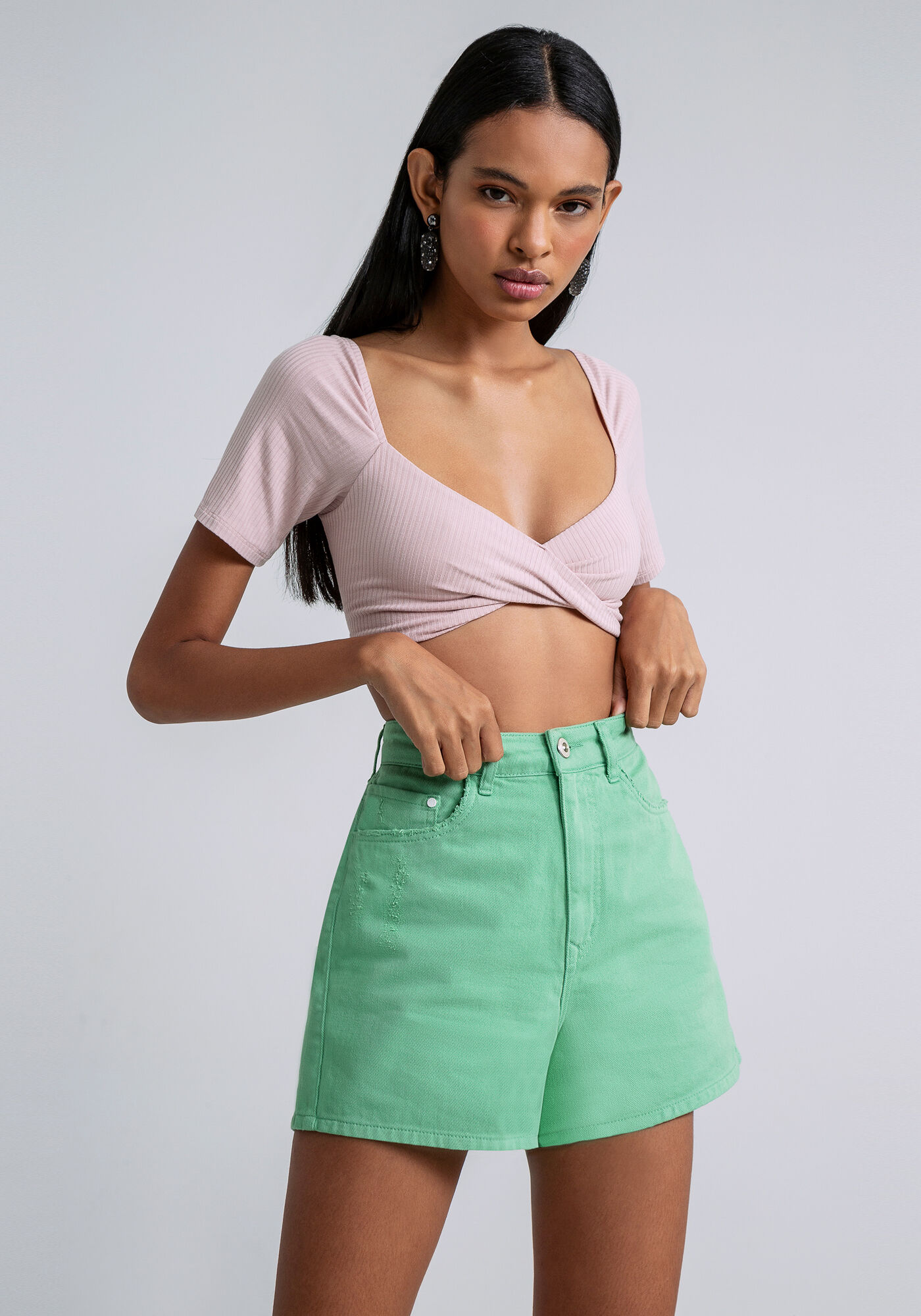 Shorts Sarja Hot Pant Calif&oacute;rnia, VERDE BETA, large.