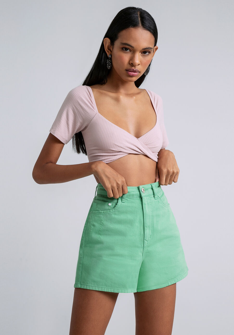 Shorts Sarja Hot Pant Califórnia, VERDE BETA. Shorts Sarja Hot Pant Califórnia, VERDE BETA, large.