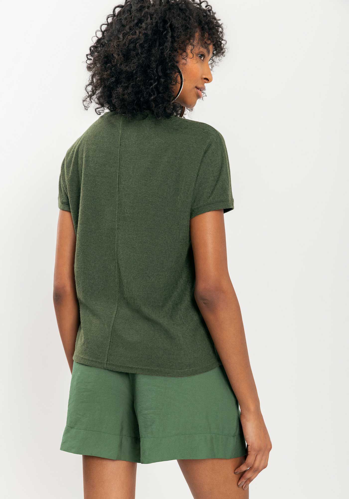 Blusa De Mangas Curtas B&aacute;sica Em Malha R&uacute;stica, , large.