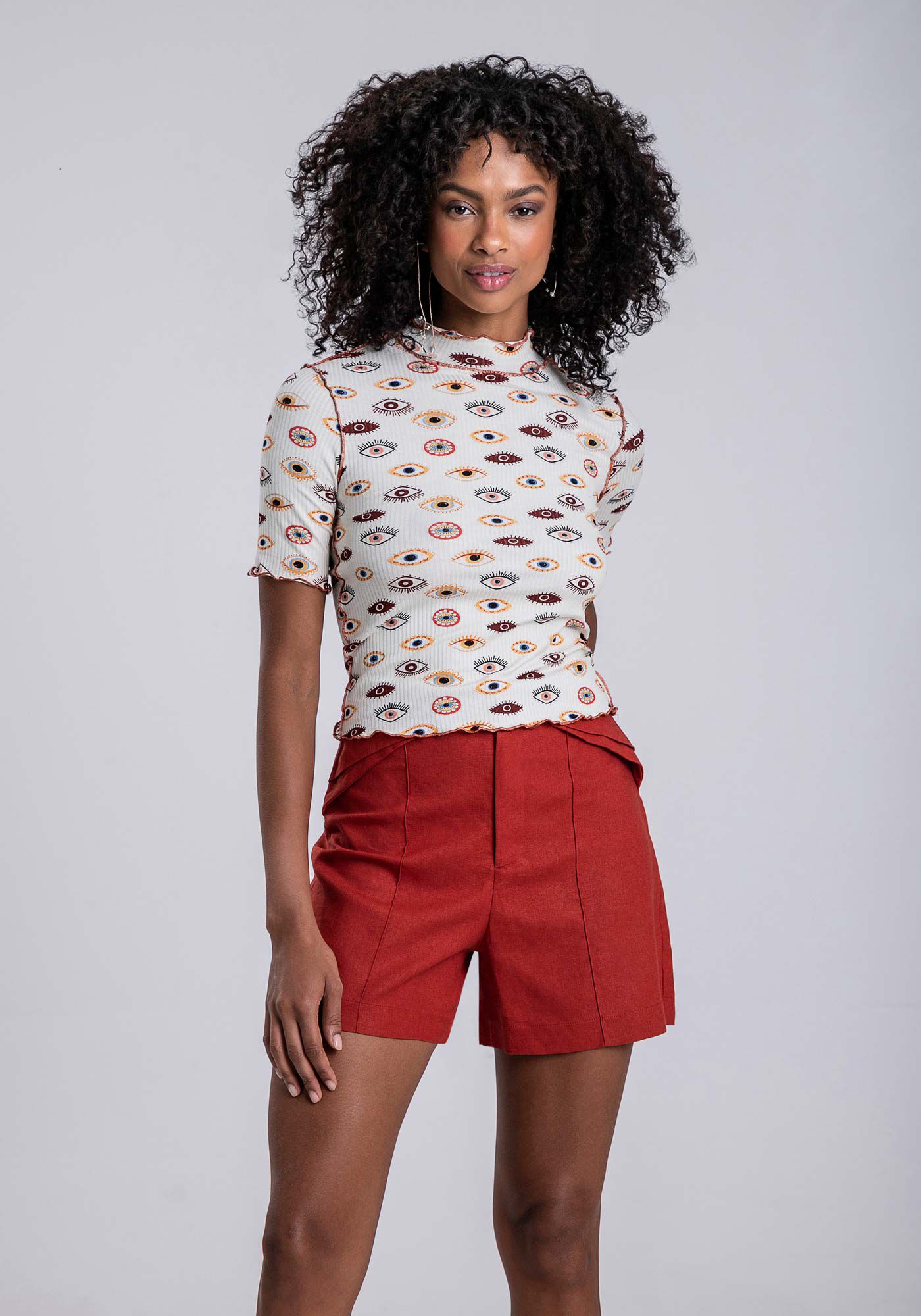 Blusa Canelada Gola Alta com Pic&ocirc;, OLHARES, large.