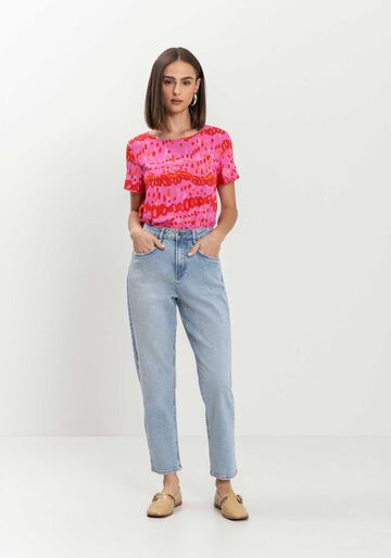 Blusa Estampada Básica De Mangas Curtas Em Viscose, COLOR SKIN ROSA. Blusa Estampada Básica De Mangas Curtas Em Viscose, COLOR SKIN ROSA, large.