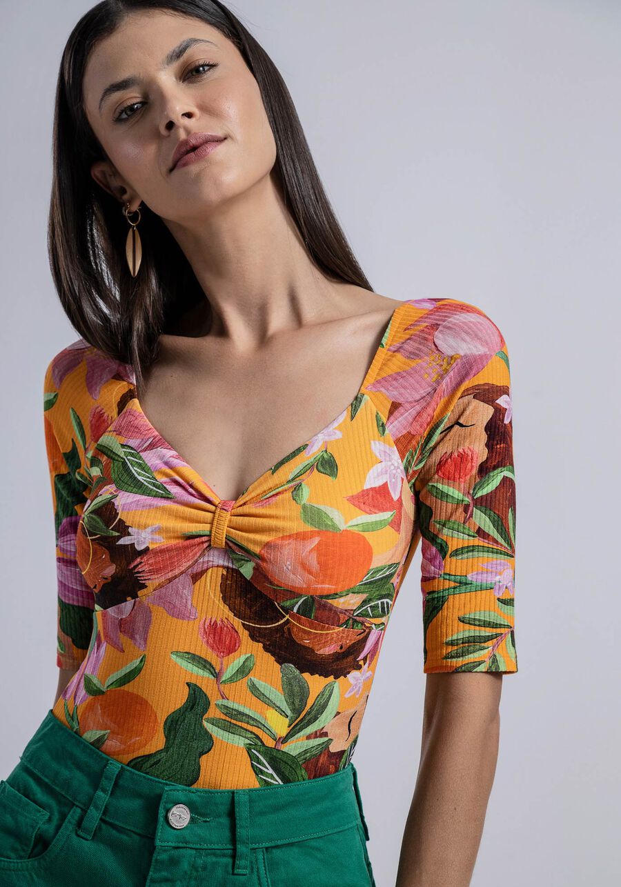 Body Estampado Canelado com Detalhe Busto, . Body Estampado Canelado com Detalhe Busto, , large.