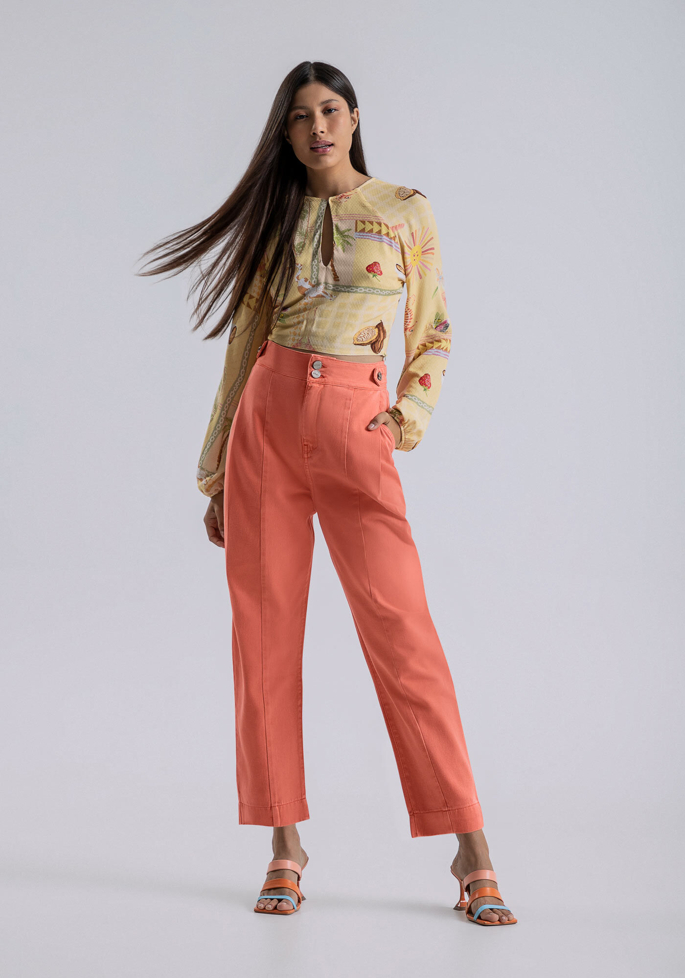 Cal&ccedil;a Sarja Alfaiataria Reta com Cintura Alta, , large.