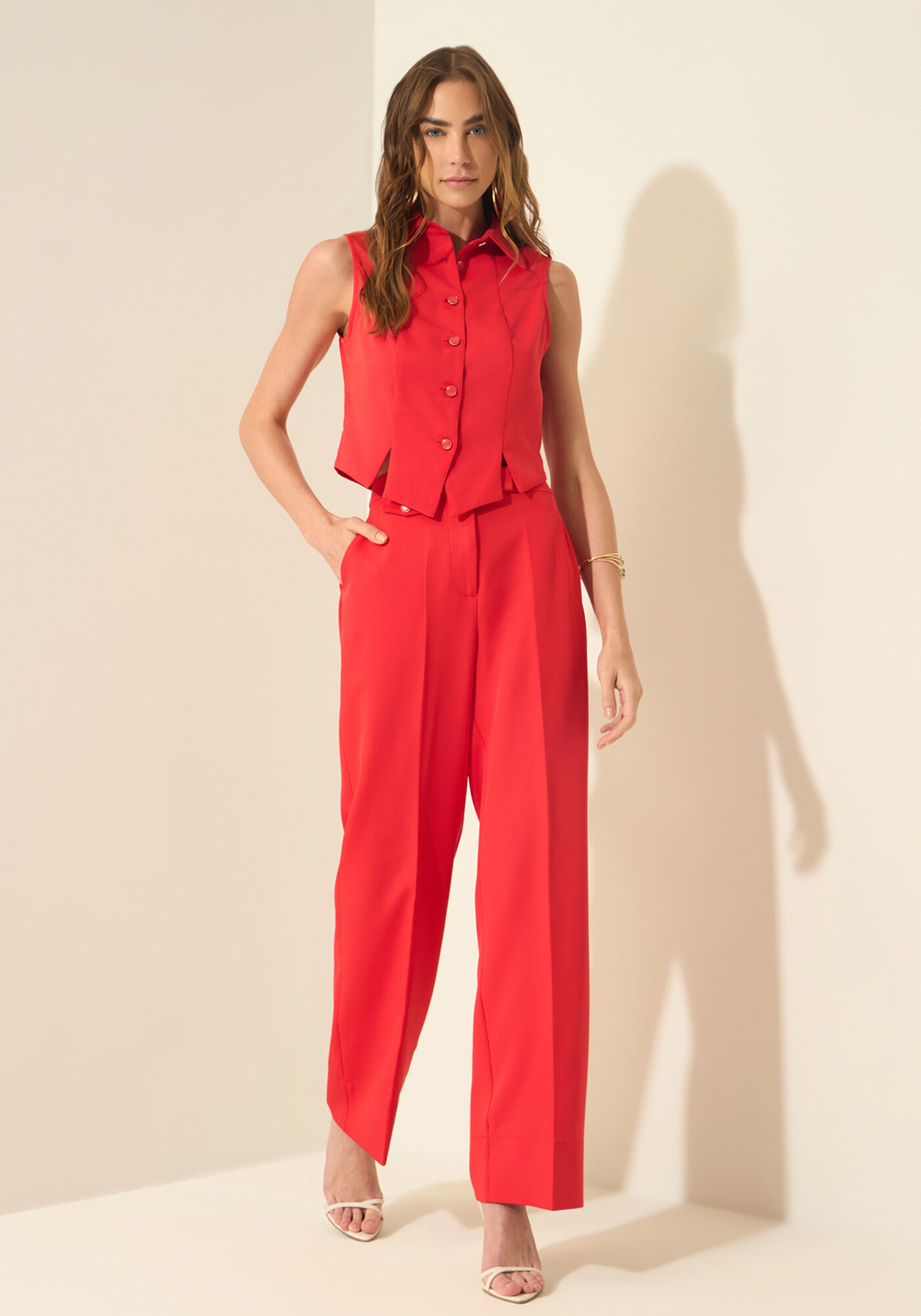 Camisa Com Gola E Fendas Em Alfaiataria, VERMELHO POWER, large.