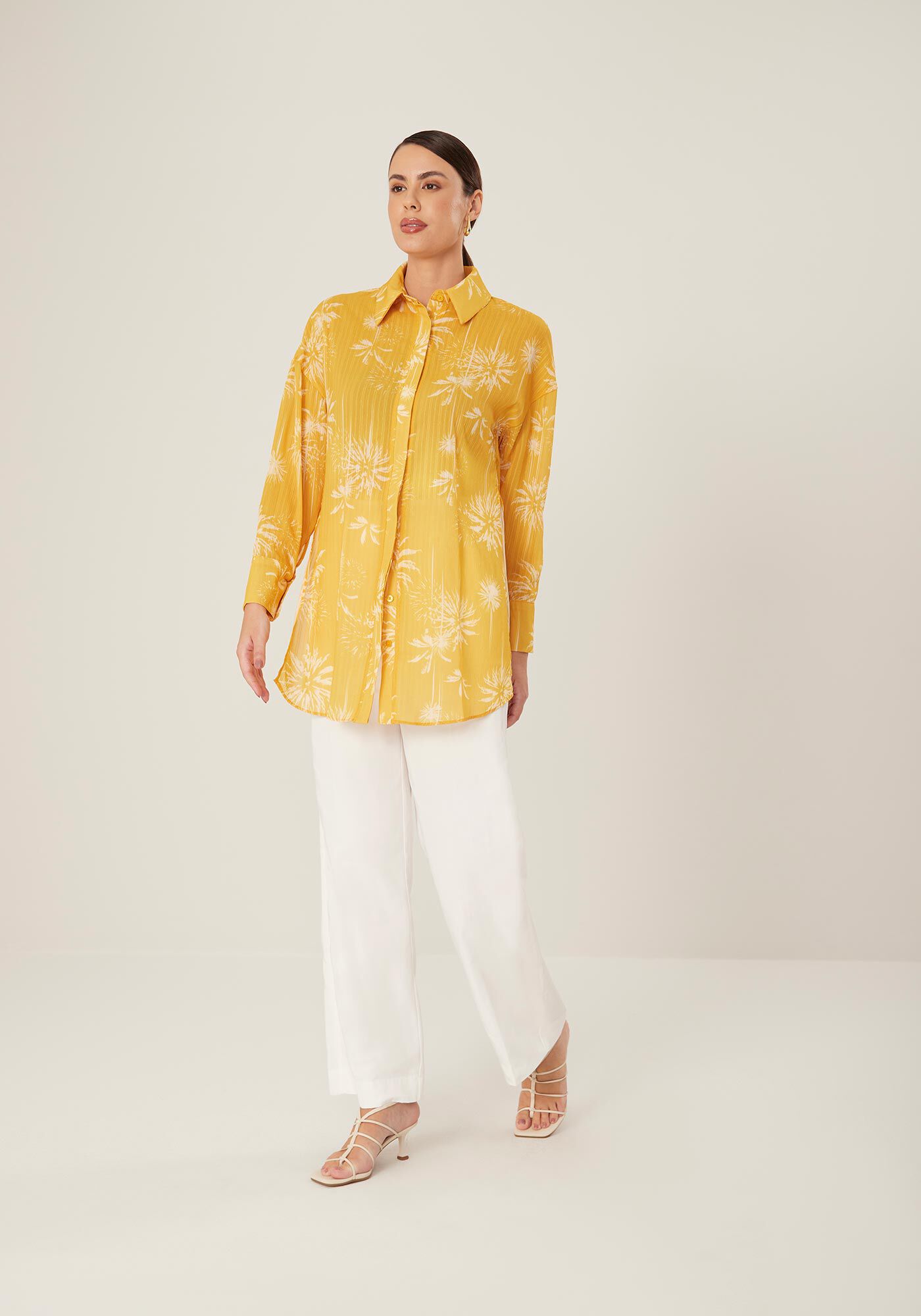 Camisa Alongada Manga Longa Estampada, , large.