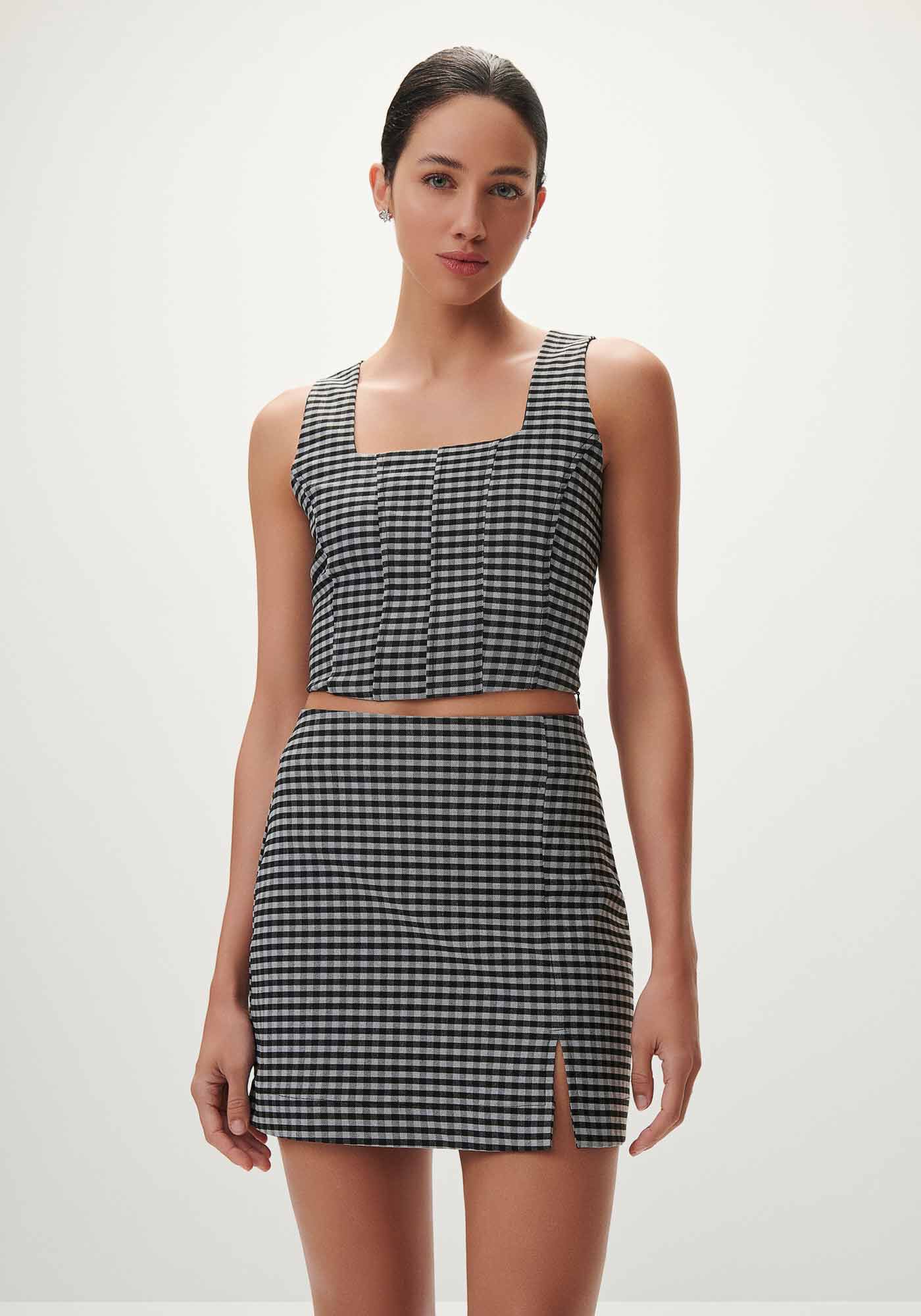 Saia Curta Cintura Alta Xadrez, , large.