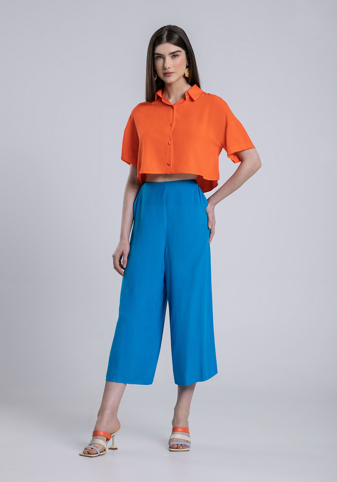 Camisa Cropped Manga Curta Cores, , large.