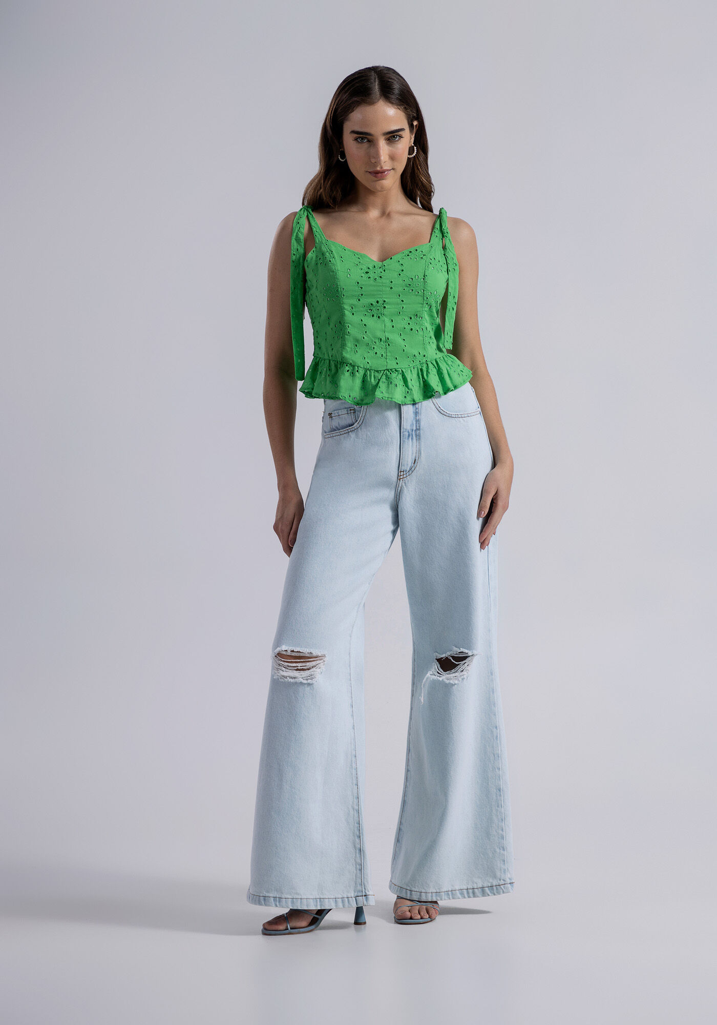 Blusa com Al&ccedil;as em Laise com Babado, , large.