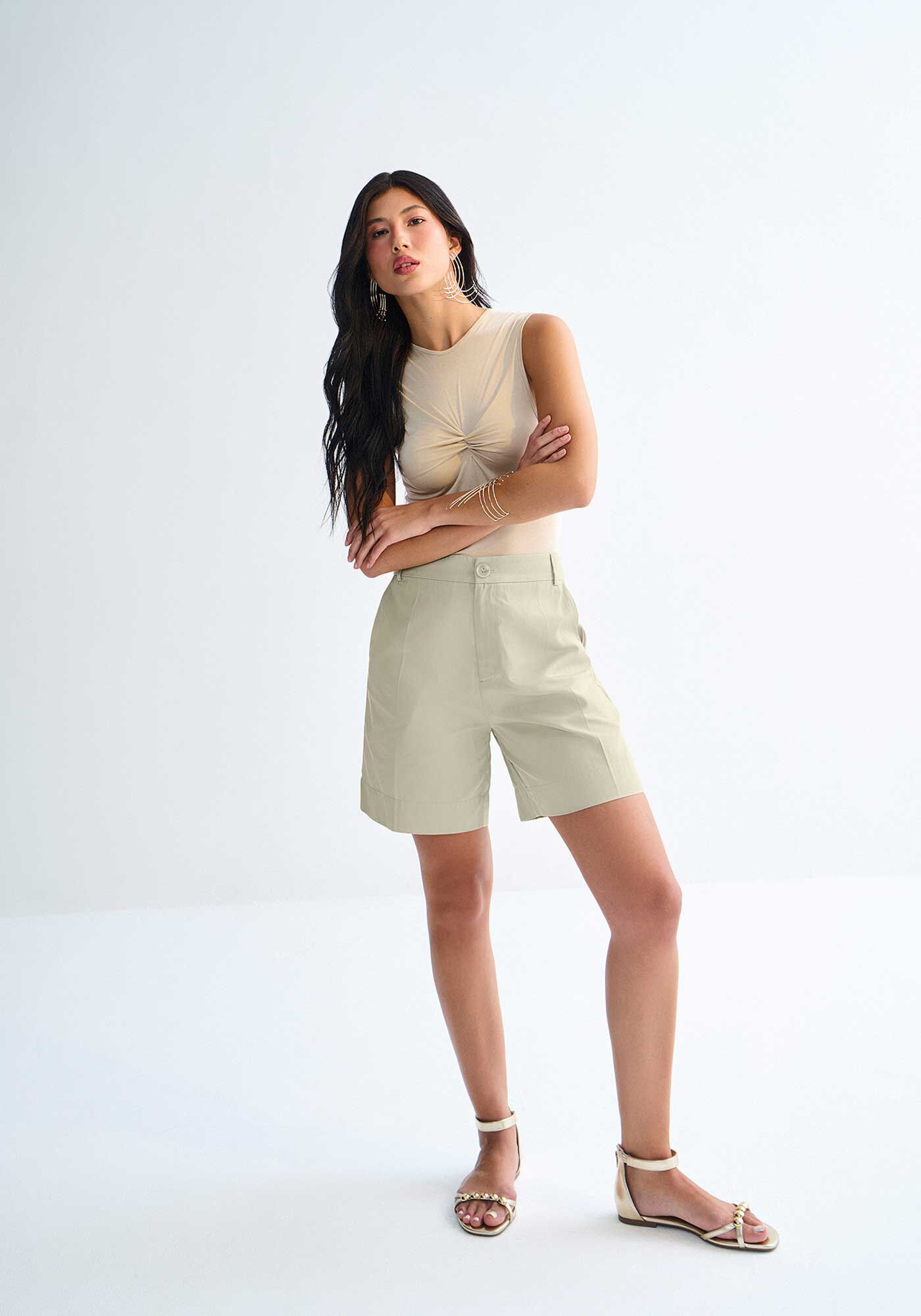 Shorts Cintura Alta Alfaiataria Alongado, , large.