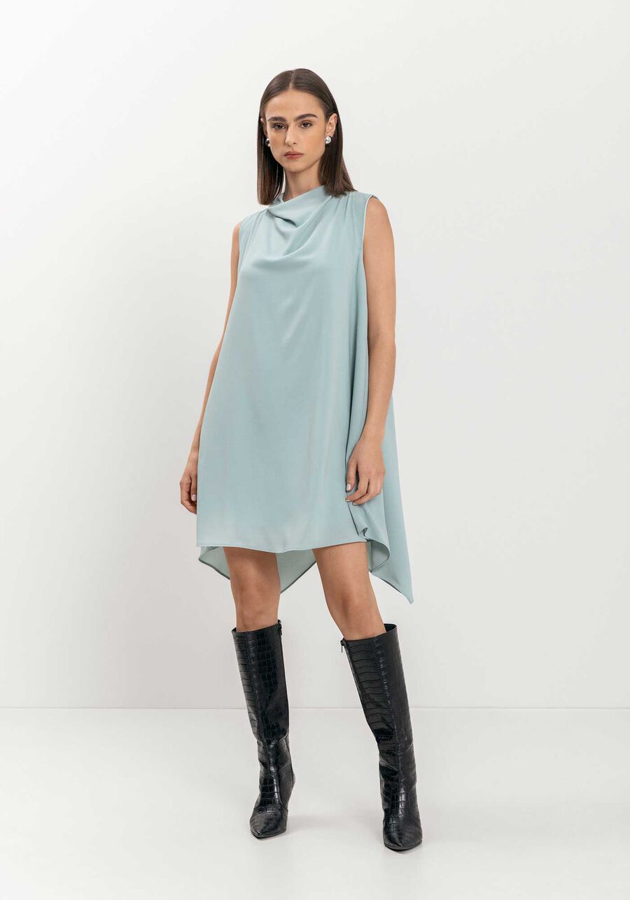 Vestido Curto Com Gola Degagê Em Chiffon, . Vestido Curto Com Gola Degagê Em Chiffon, , large.