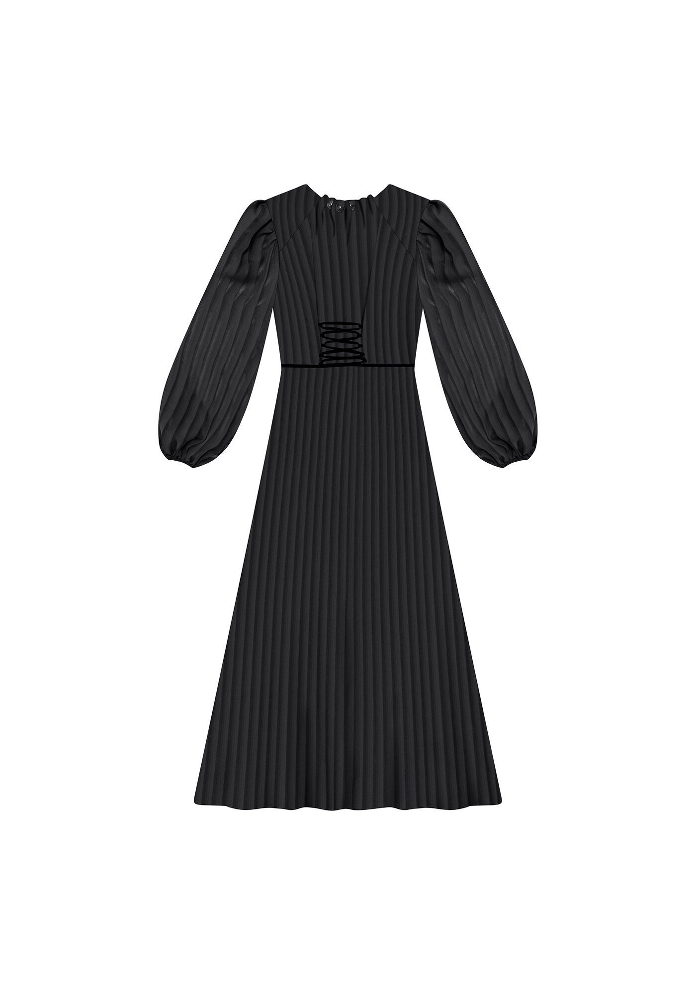 Vestido Manga Longa M&iacute;di Amarra&ccedil;&atilde;o, PRETO, large.