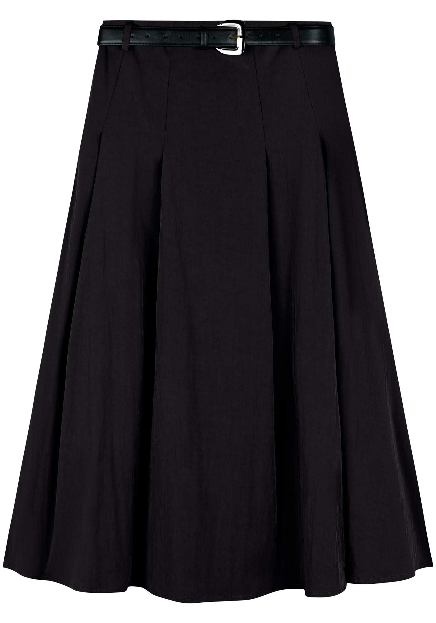 Saia Ch&aacute; De Cintura Alta Com Cinto E Bolsos, , large.