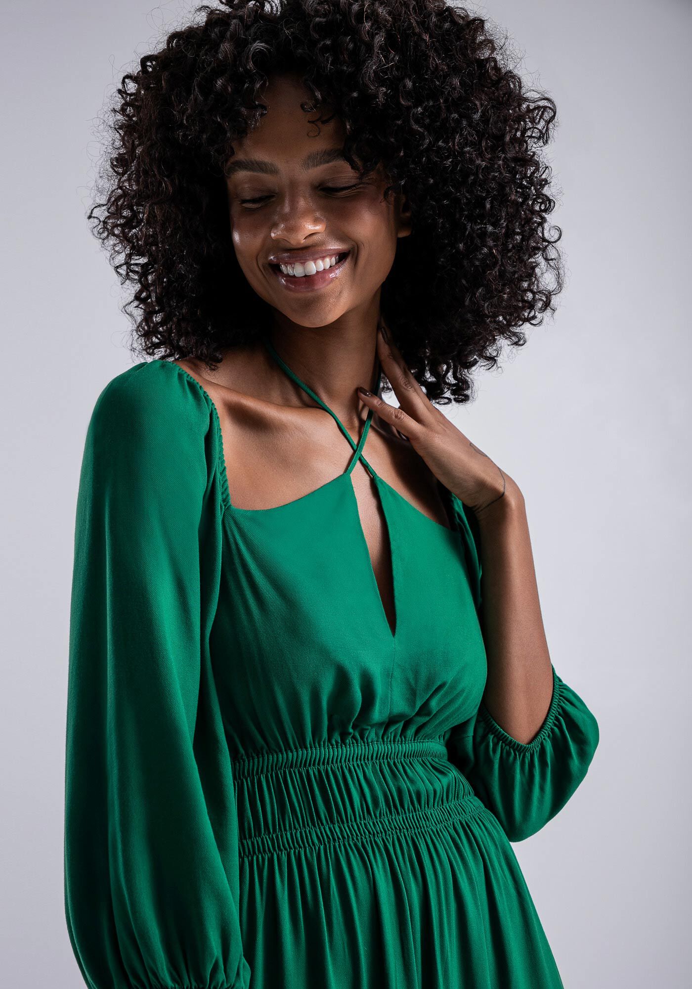 Vestido Longo em Viscose com Recorte e Franzido, , large.