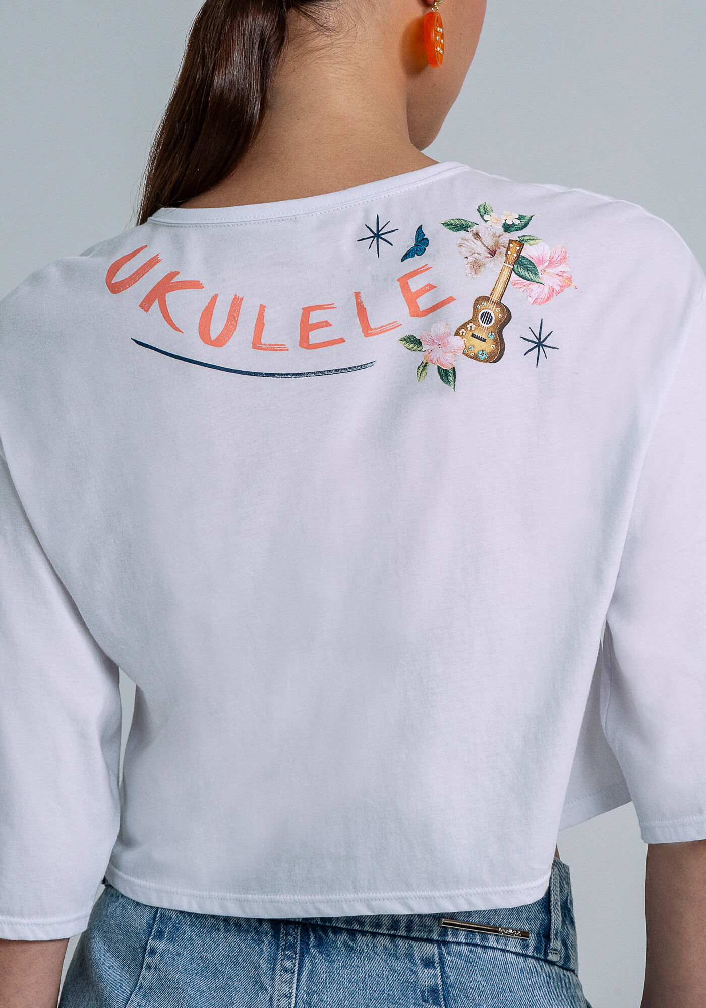 Blusa Cropped Ampla Estampa Ukulele, , large.