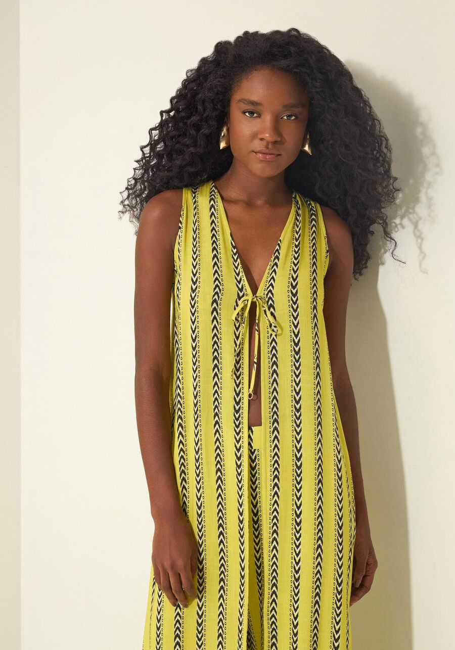 Blusa Alongada Estampada Com Amarração, VIELAS VERDE. Blusa Alongada Estampada Com Amarração, VIELAS VERDE, large.