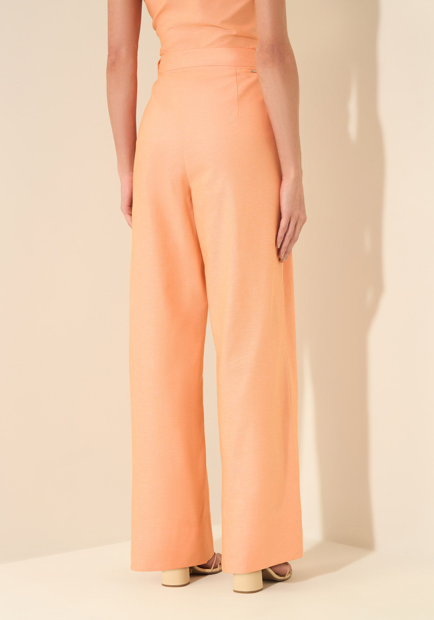 Cal&ccedil;a Reta De Cintura Alta Em Alfaiataria De Algod&atilde;o, LARANJA SUMMERTIME, large.