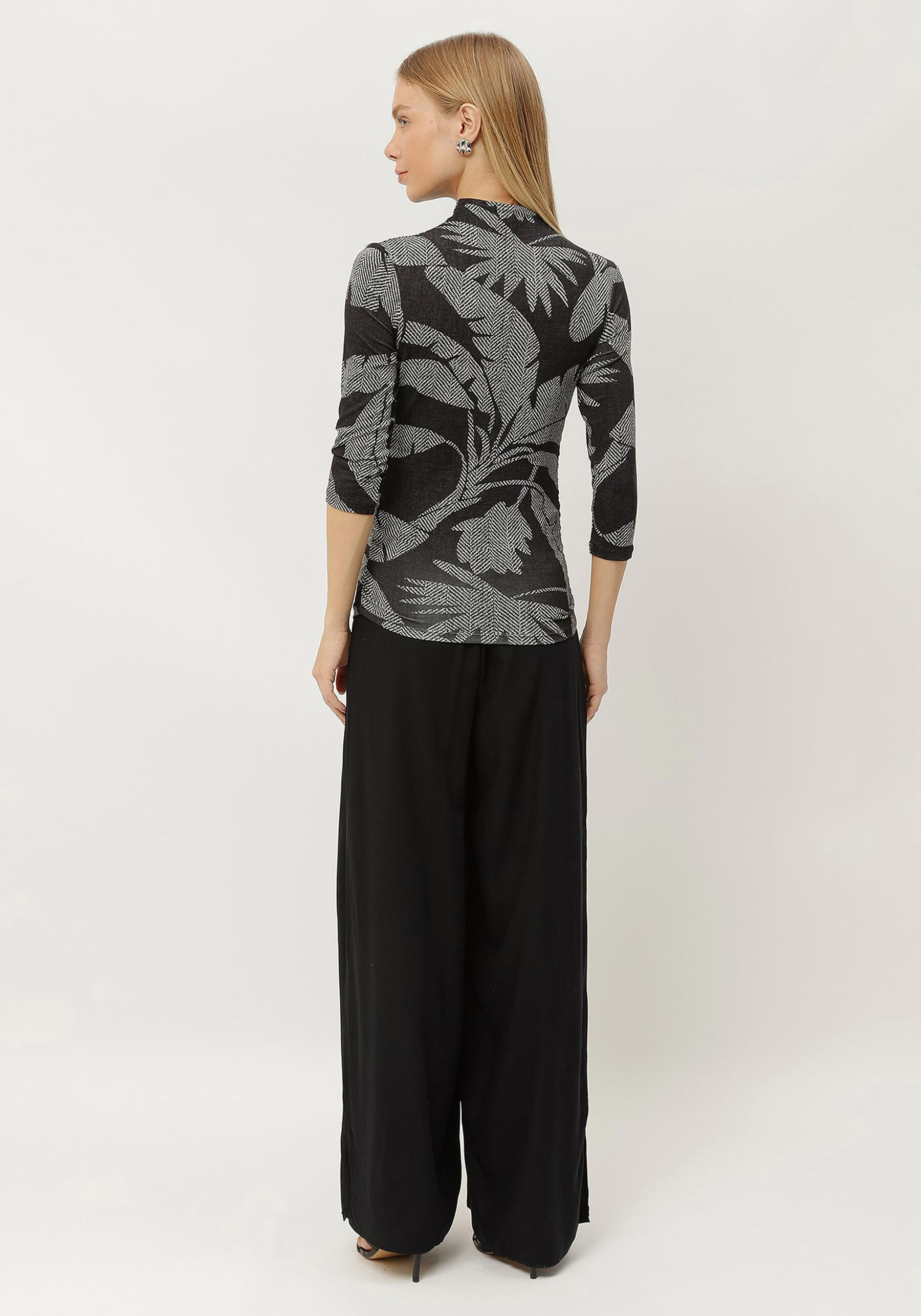 Blusa Manga 3/4 Estampada com Franzido Lateral, . Blusa Manga 3/4 Estampada com Franzido Lateral, , large.