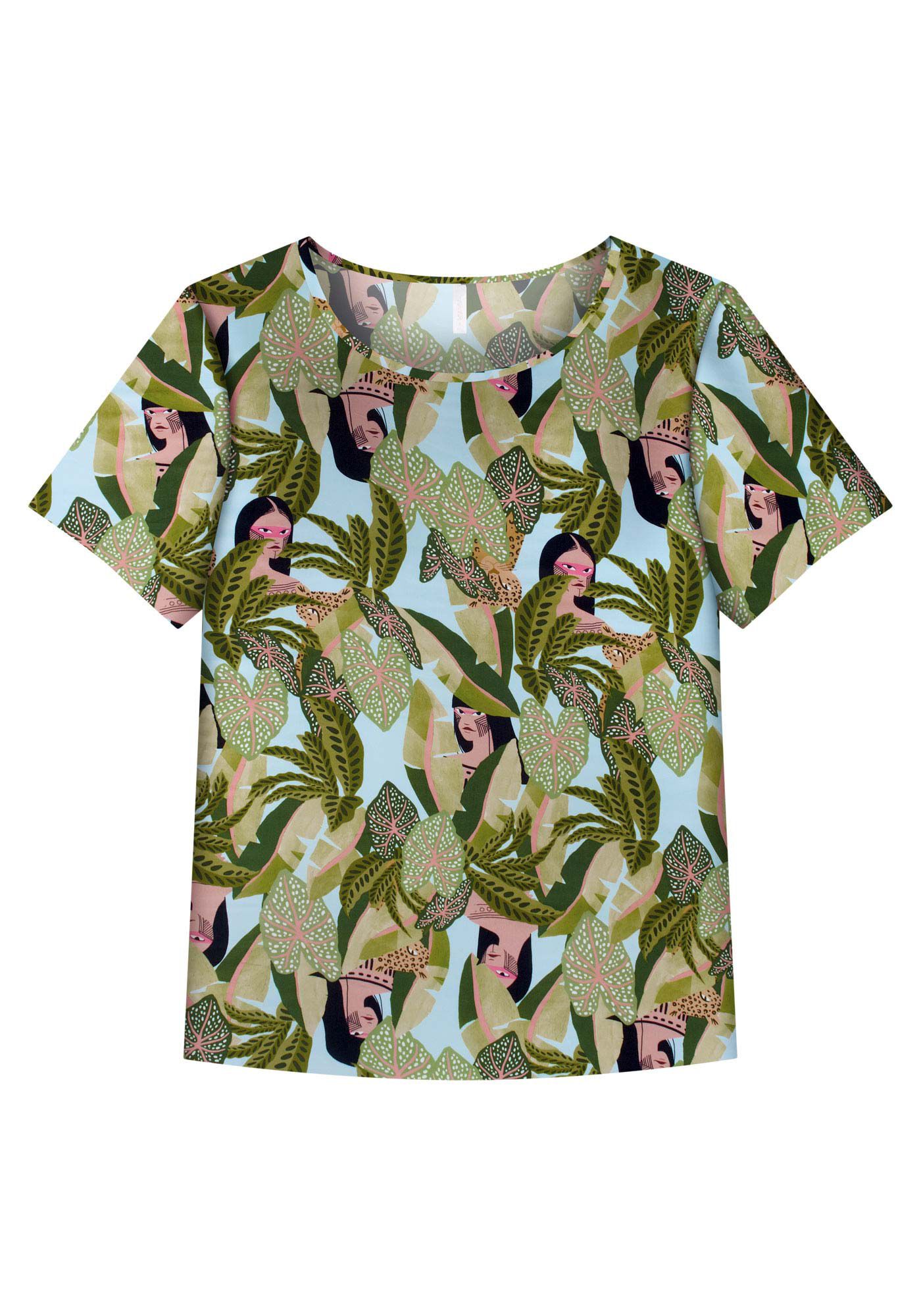 Blusa Manga Curta em Viscose Estampada, , large.