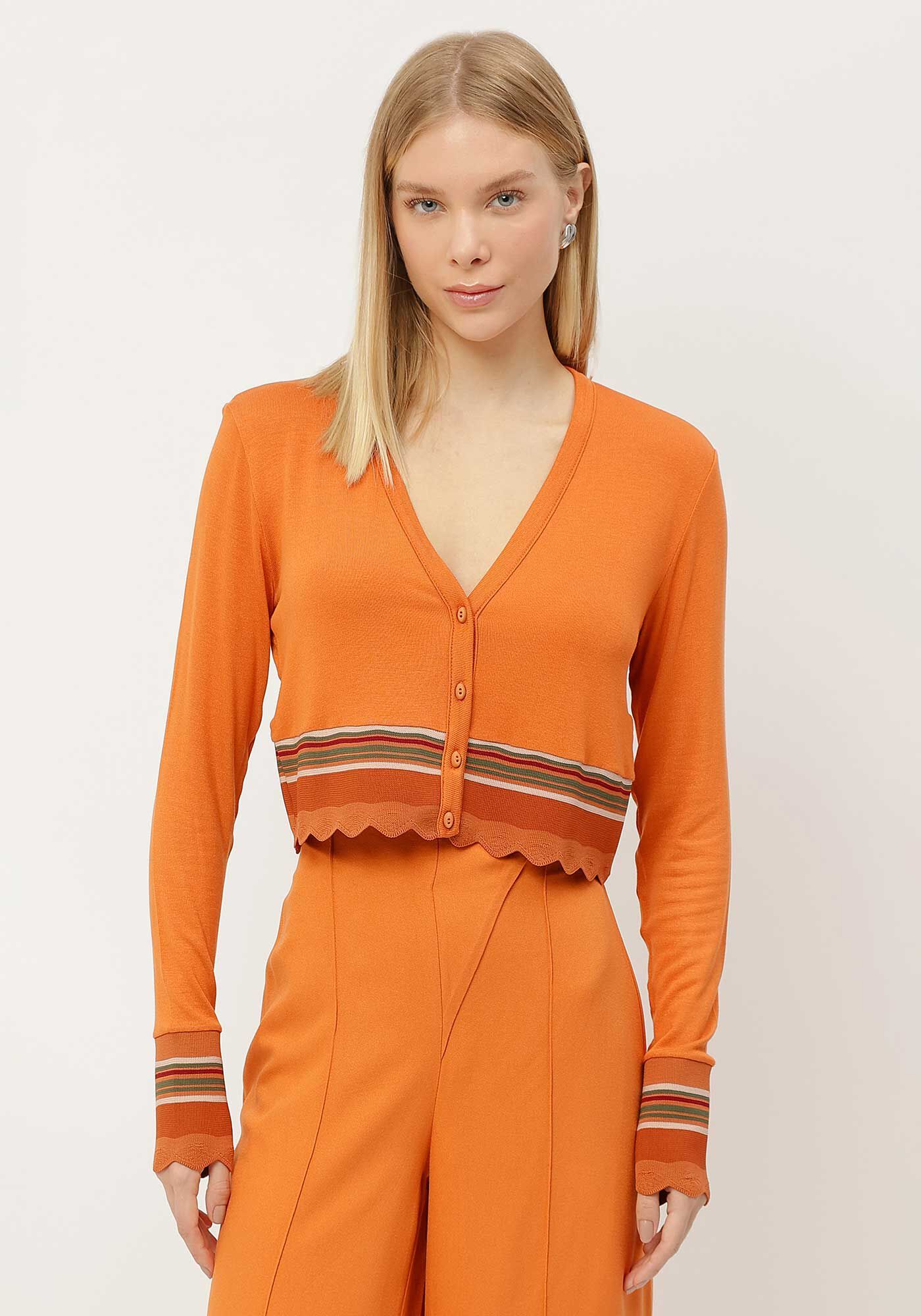 Cardigan Cropped em Malha com Retil&iacute;nea, , large.