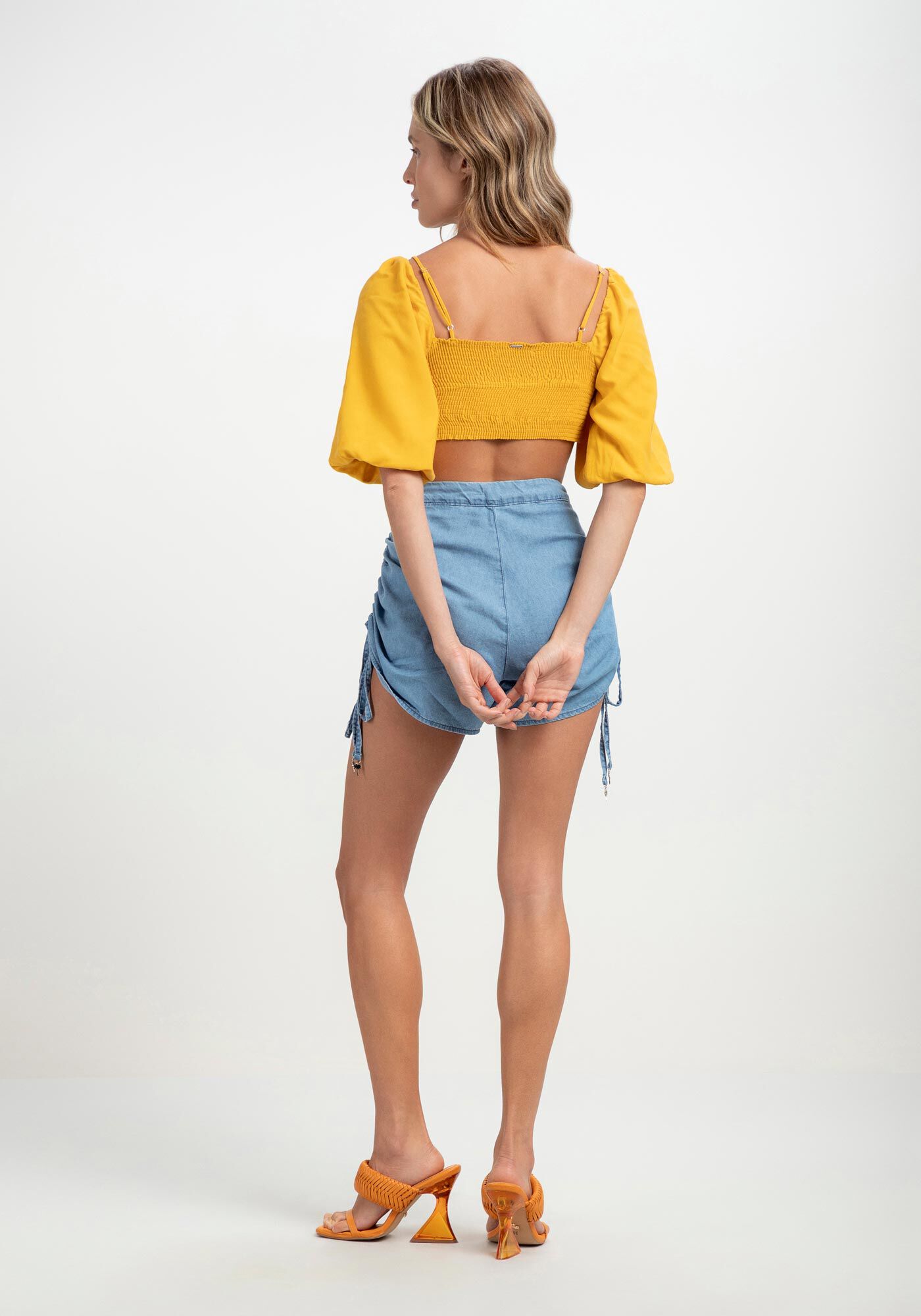 Blusa Cropped em Viscose com Manga Bufante, , large.