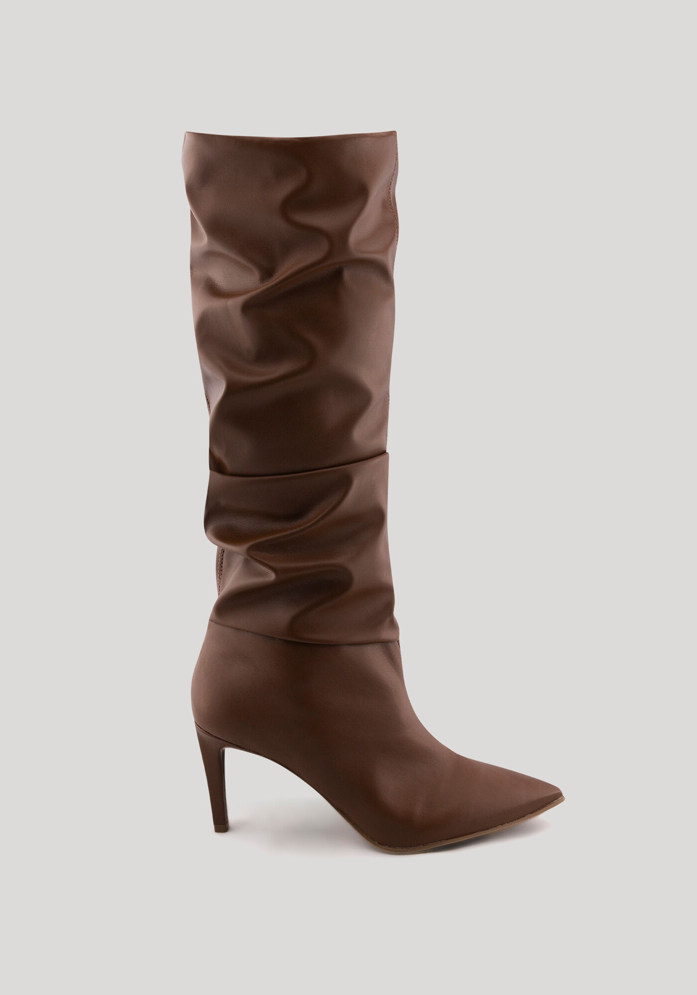 Bota De Cano Alto Com Bico Fino E Salto Forrado, , large.