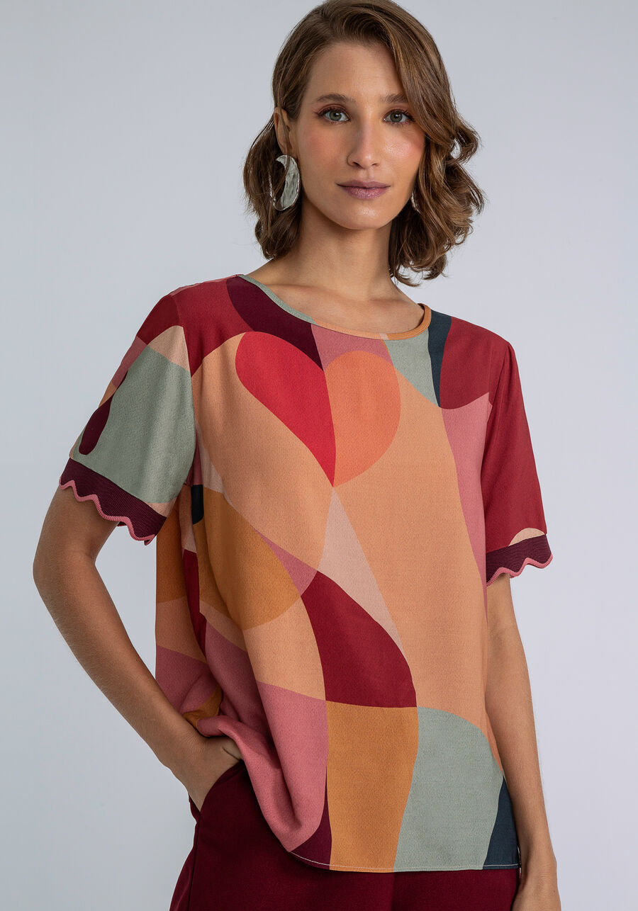 Blusa Detalhe Mangas Estampada, FACES. Blusa Detalhe Mangas Estampada, FACES, large.