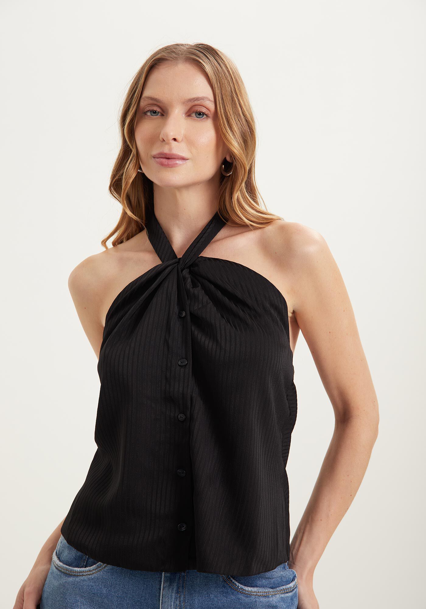 Blusa Frente &Uacute;nica Com Tor&ccedil;&atilde;o E Amarra&ccedil;&atilde;o Posterior, , large.