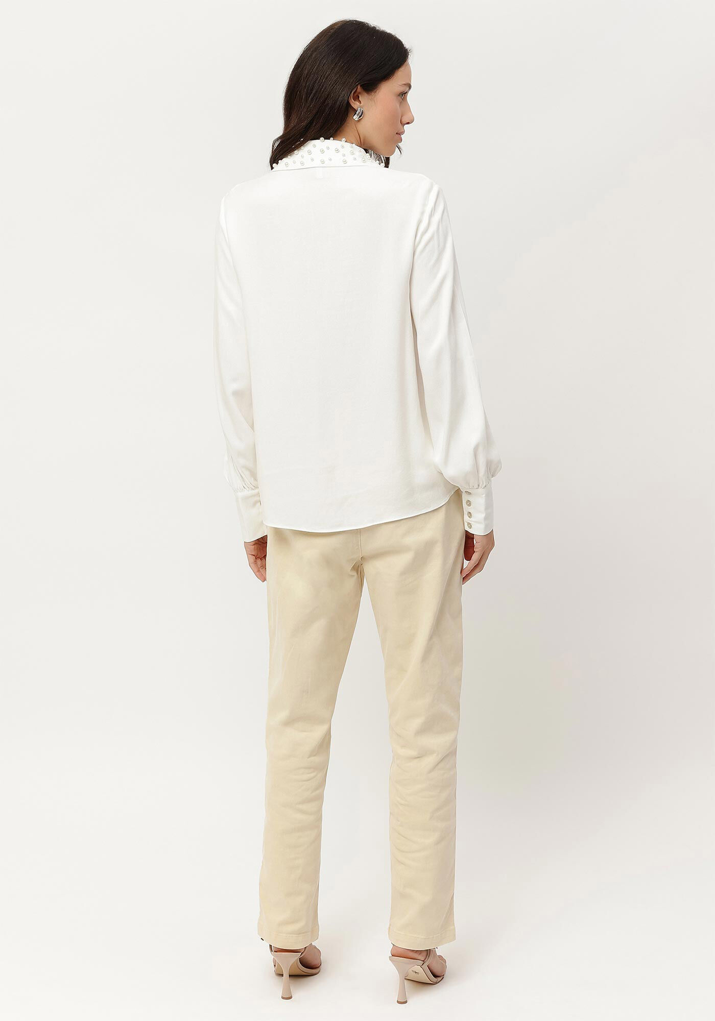 Camisa Manga Longa Bufante com P&eacute;rolas Gola, , large.