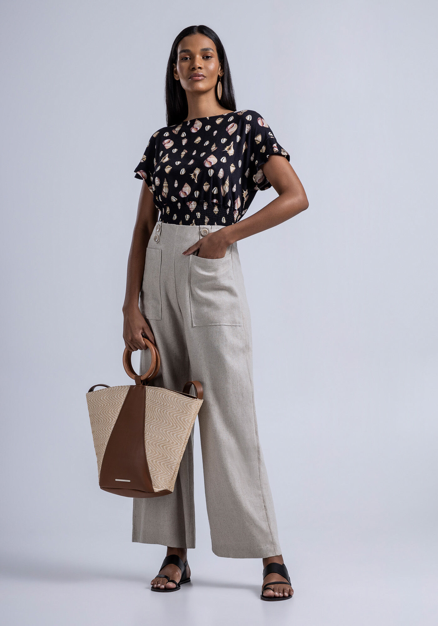 Blusa Estampada em Malha MVS com Lastex Barra, , large.