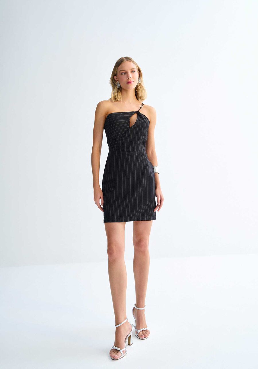 Vestido Curto Um Ombro Só Risca de Giz, . Vestido Curto Um Ombro Só Risca de Giz, , large.