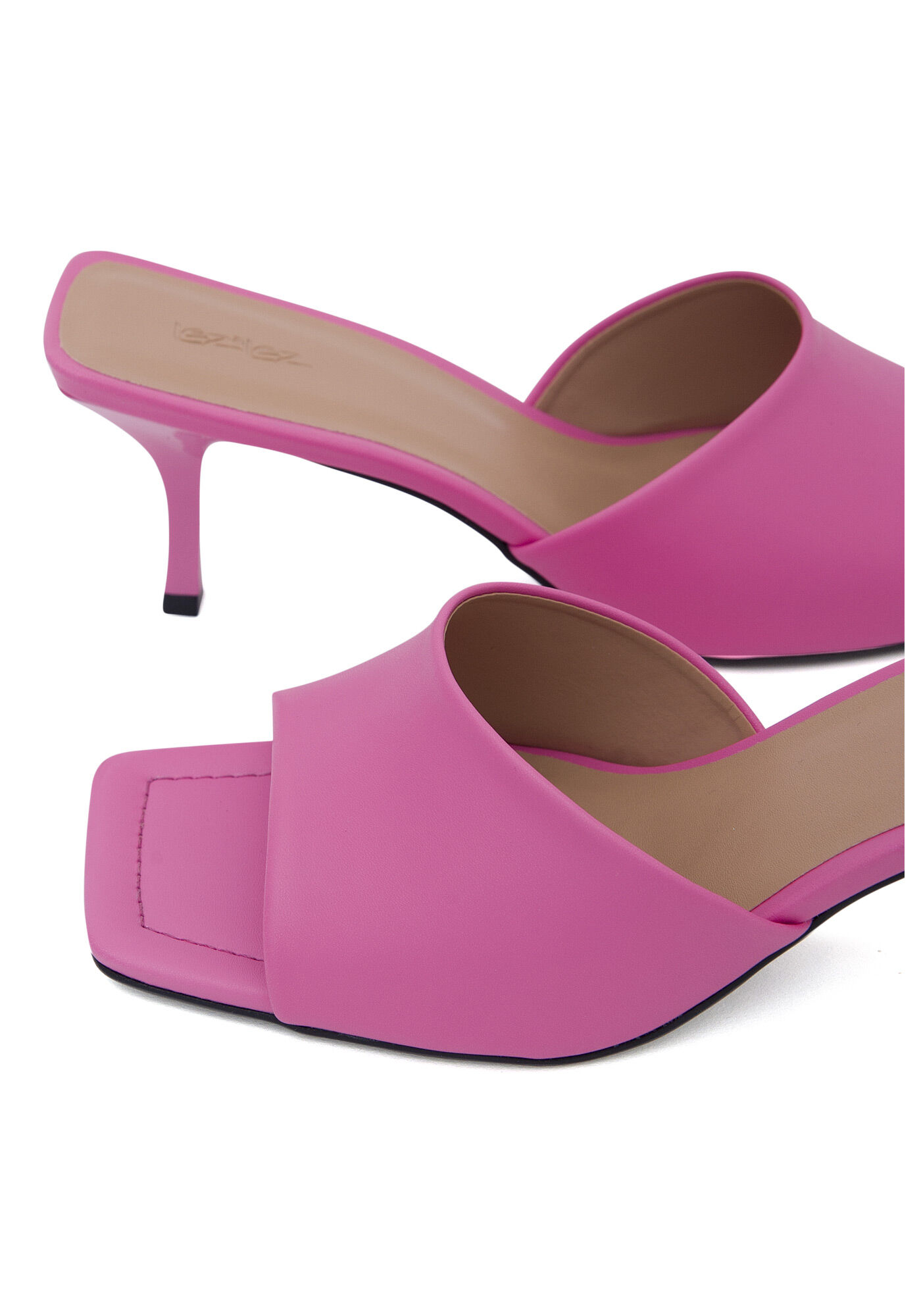 Sand&aacute;lia Mule em Couro com Salto Fino, SALMAO MELANIE, large.