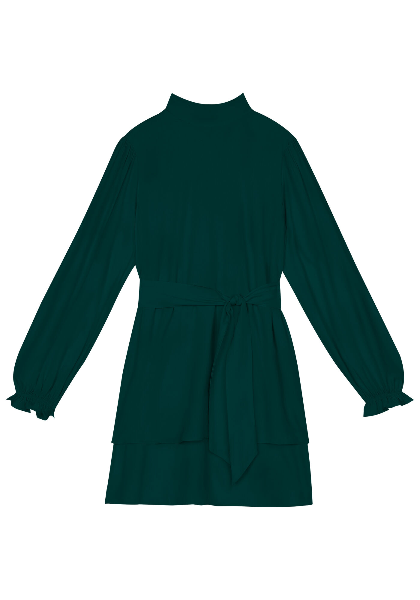 Vestido Curto Manga Longa Bufante com Faixa, , large.