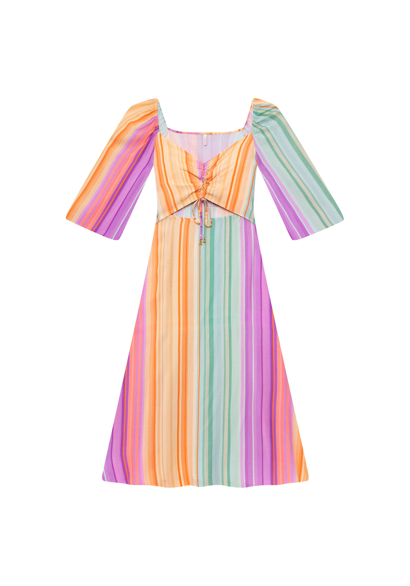 Vestido M&iacute;di Mangas 3/4 Franzido, , large.