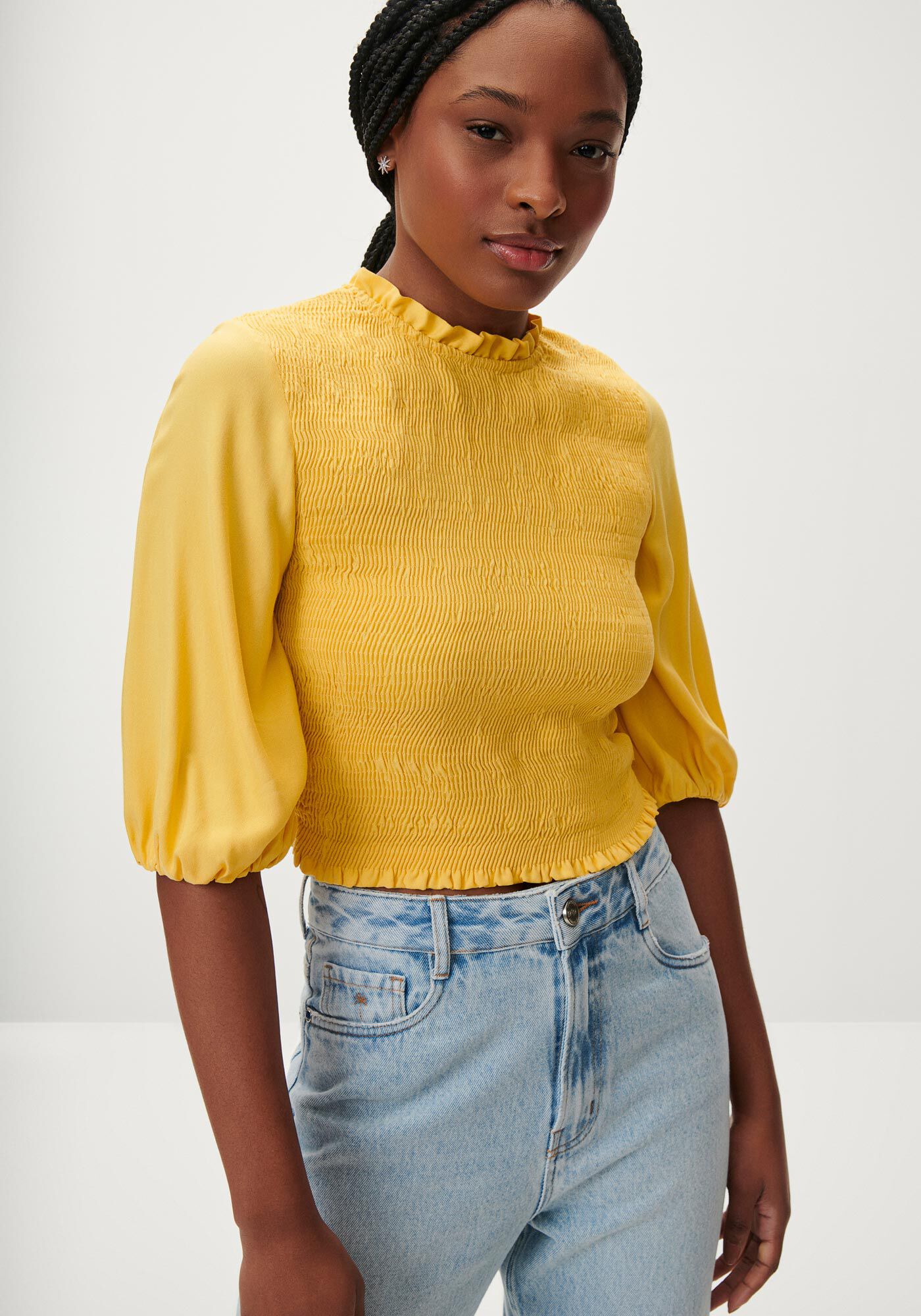 Blusa Manga 3/4 Bufante em Viscose com Lastex, , large.