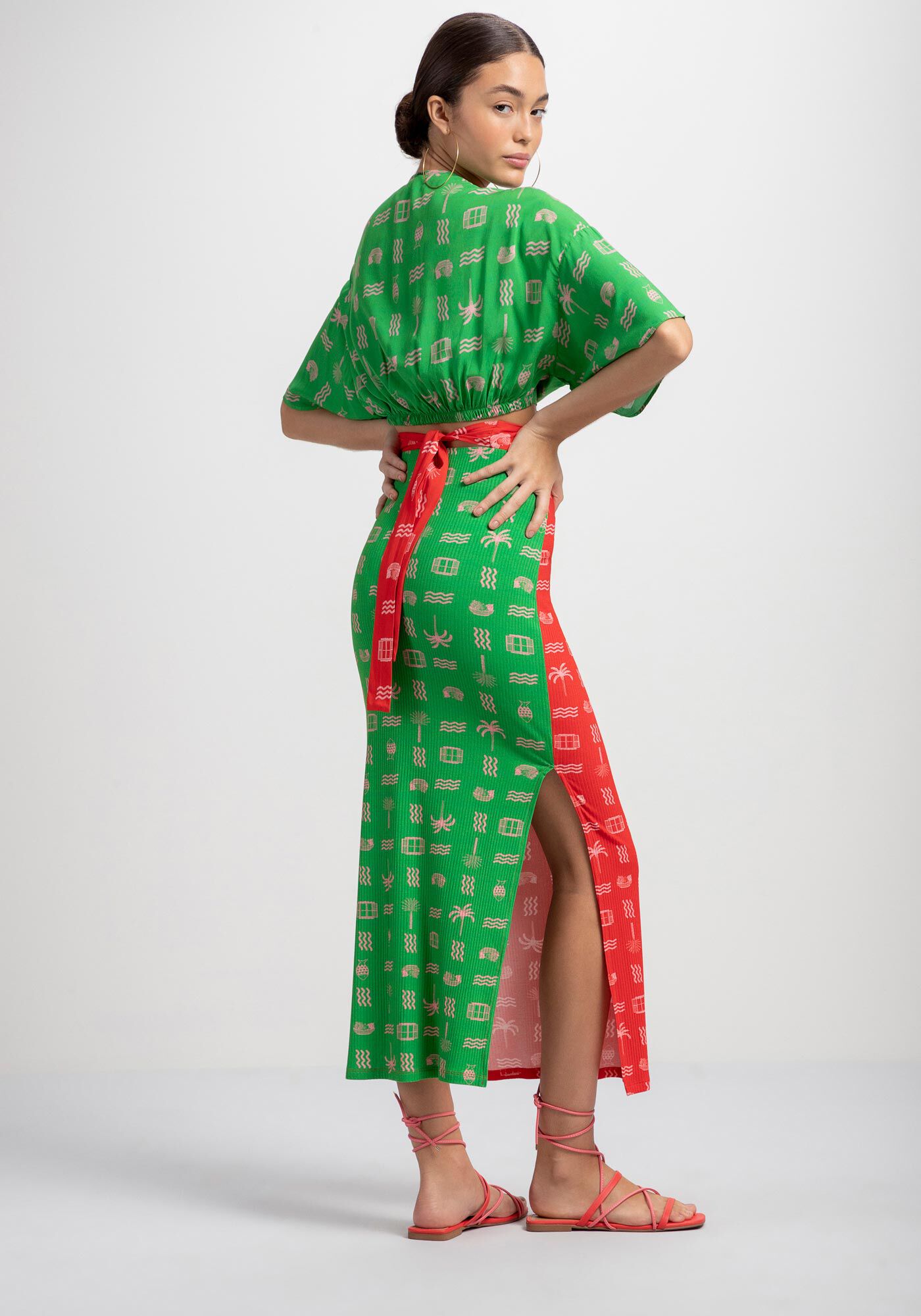 Saia Midi Canelada Estampada com Fenda, VENTANA, large.