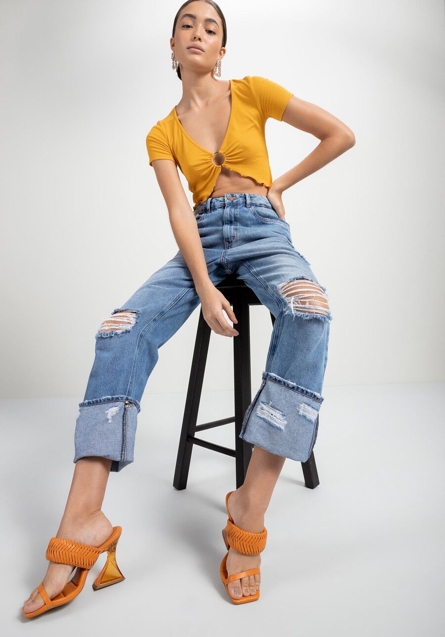 Calça Jeans Cropped Reta com Detalhe Barra, . Calça Jeans Cropped Reta com Detalhe Barra, , large.